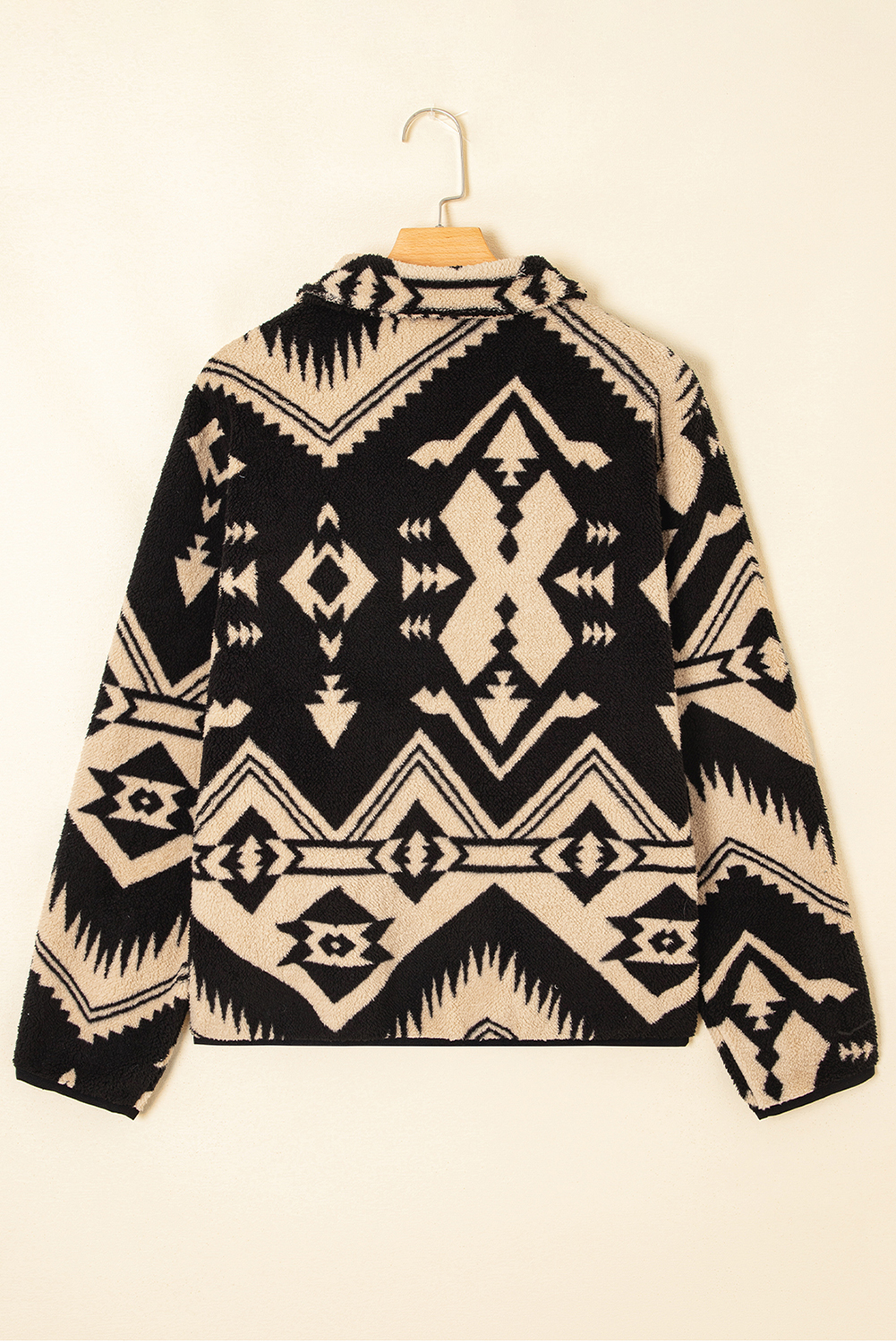 Black Western Aztec Half Placket Plush Sweatshirt