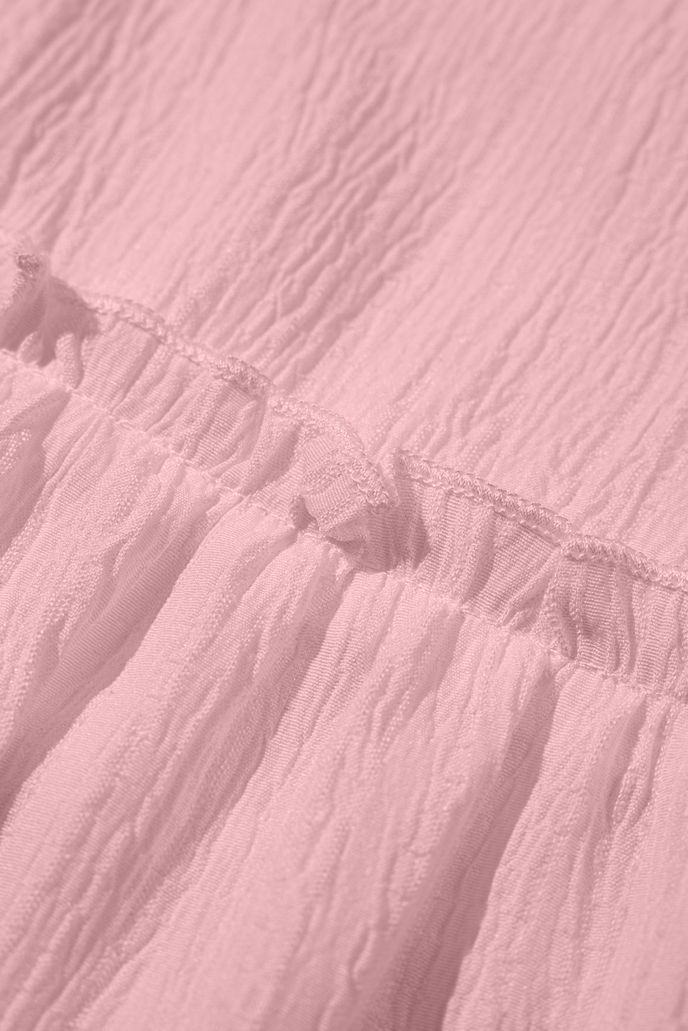 Light Pink Textured Ruffled Trim V Neck Flutter Flowy Top