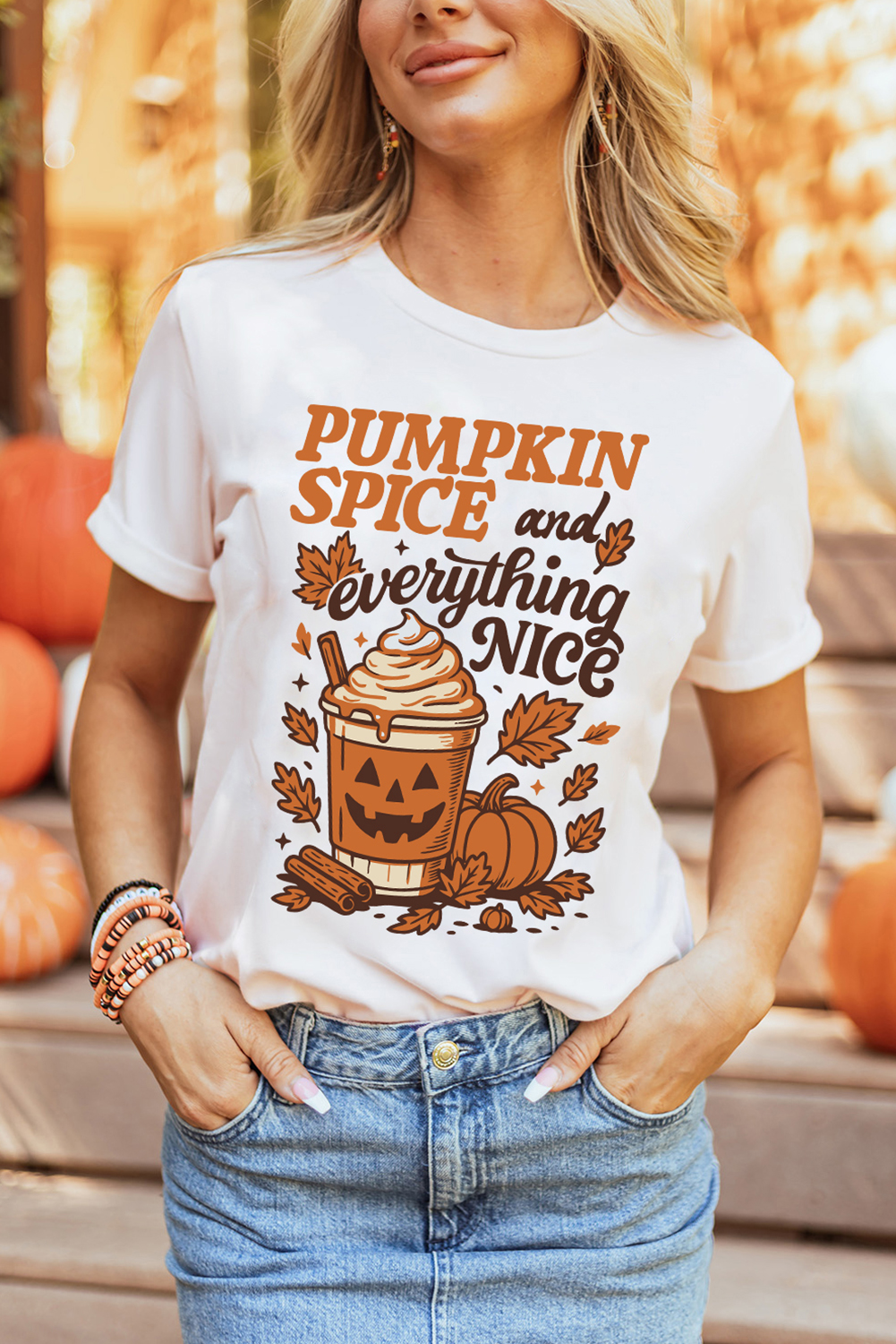 White Fall Vibe Thanksgiving Graphic T Shirt