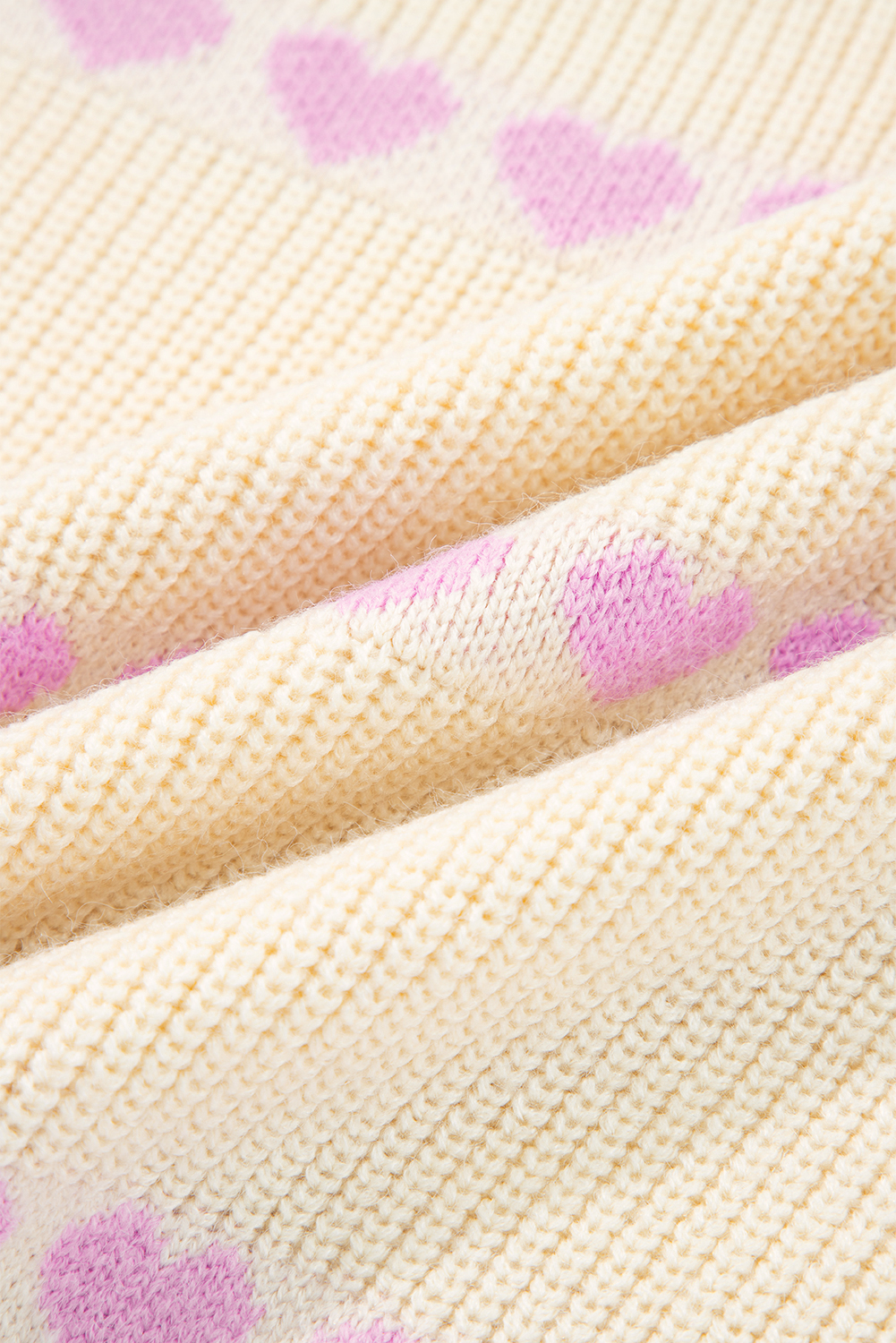 Pink Heart Pattern Valentine Ribbed Knit Sweater