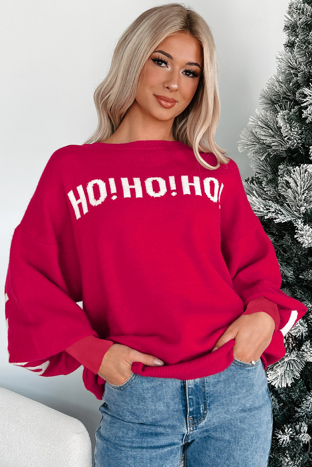 White Chenille Graphic Drop Shoulder Holiday Sweater