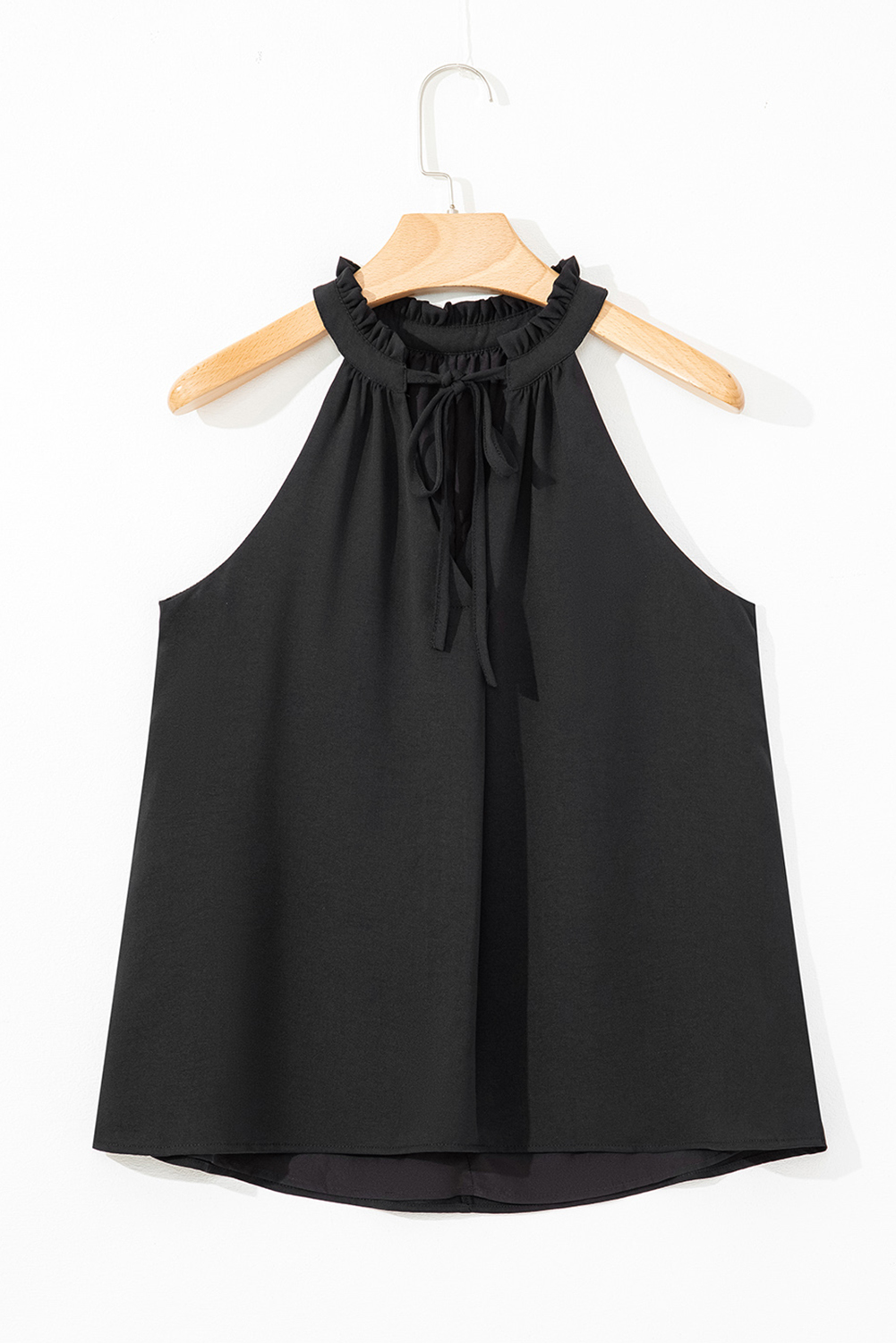 Black Pinched V Neck Tie Loose Tank Top