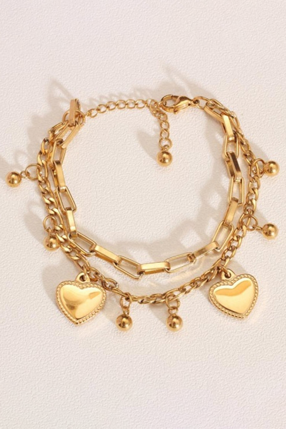 Gold Plated Double Layered Heart Shaped Bracelet