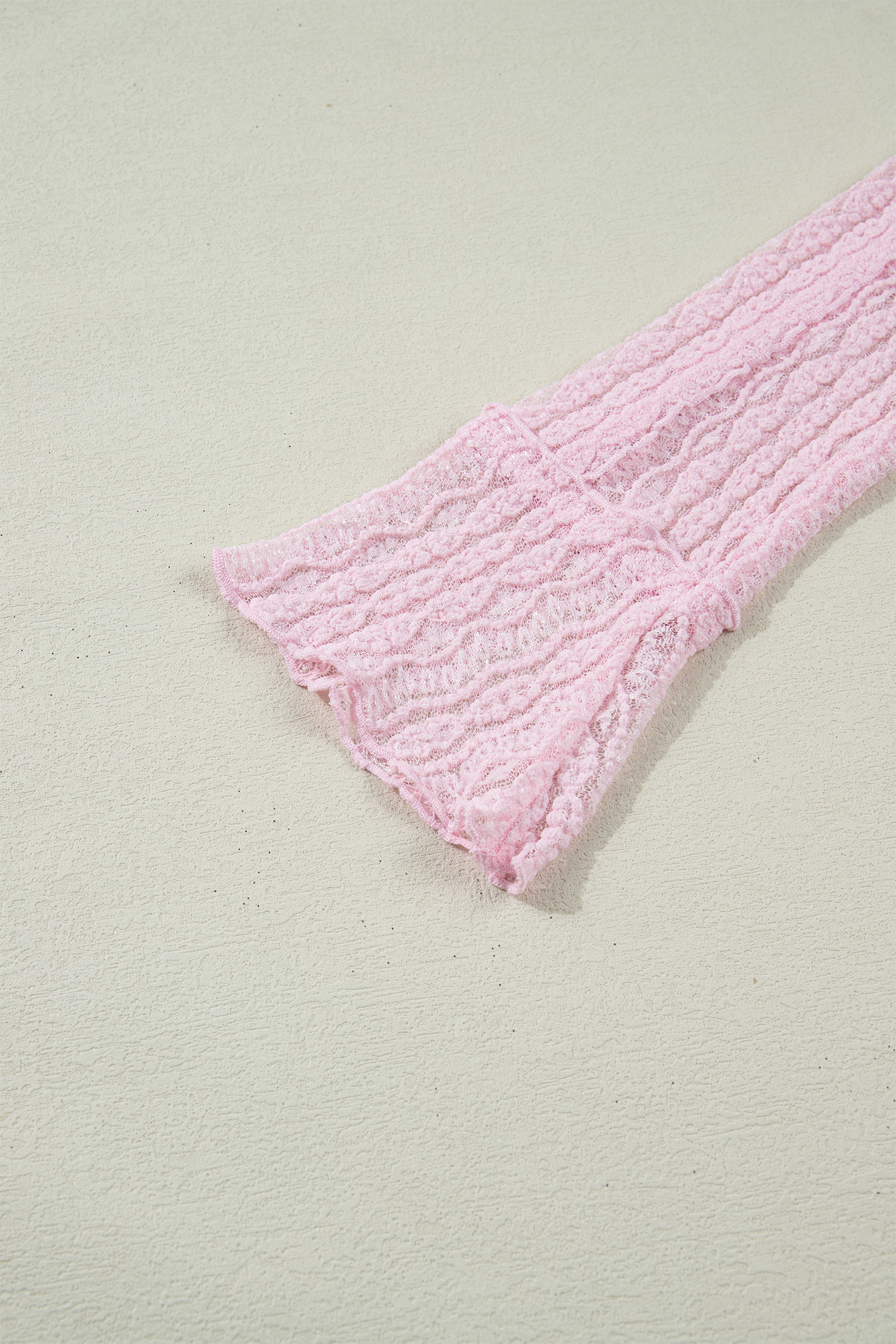 Apricot Flounced Long Sleeve Mock Neck Sheer Lace Top