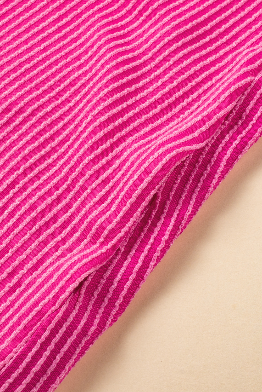 Bright Pink Striped Ribbed Knit T-shirt Shift Dress
