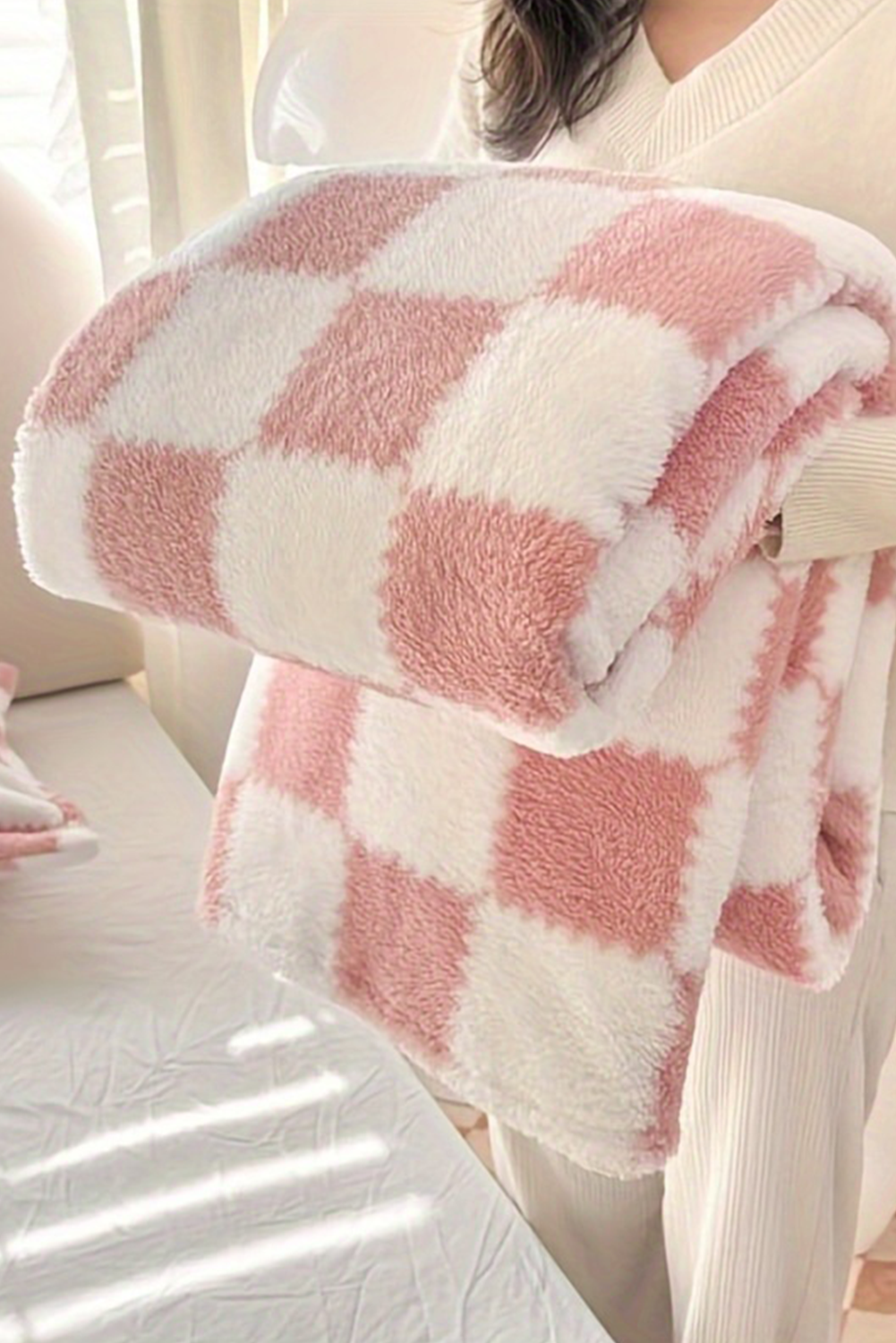 Pink Checkered Soft Plush Large Blanket