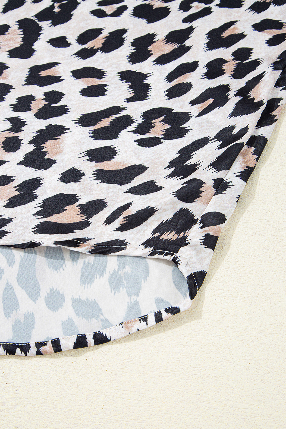 Beige Leopard Print Buttoned 3/4 Sleeve Loose Fit Shirt