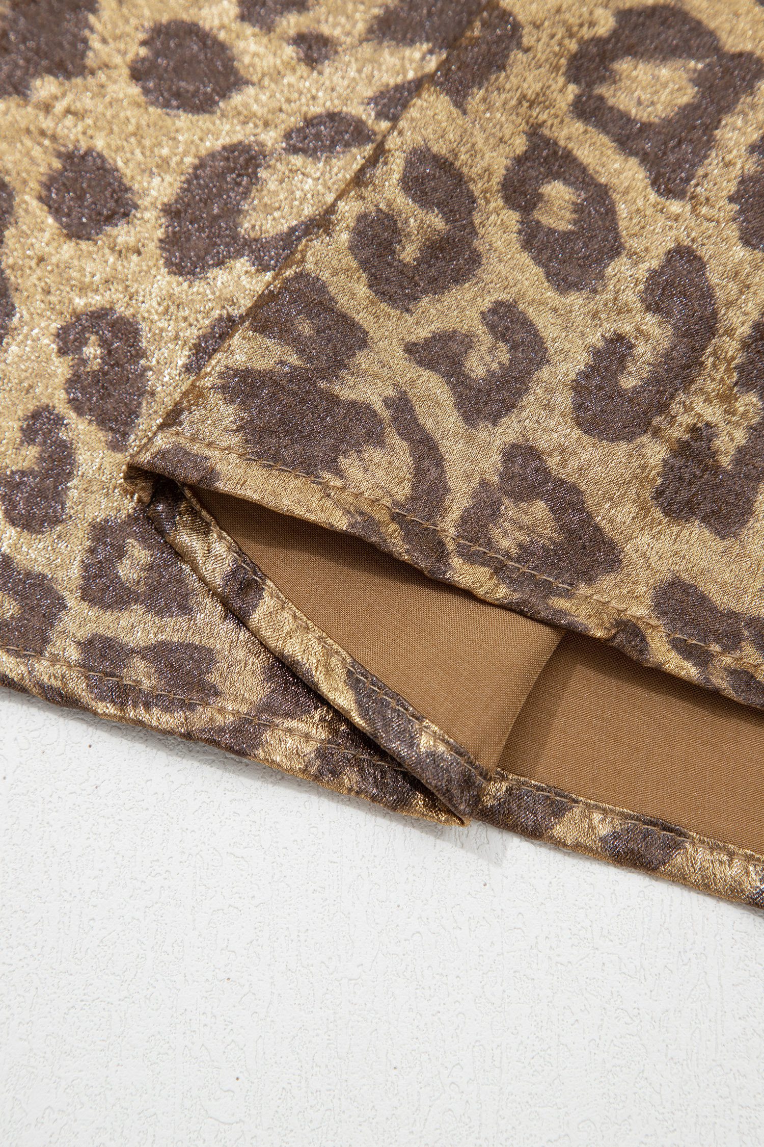 Gold  Half Sleeve Metallic Leopard Print Blouse