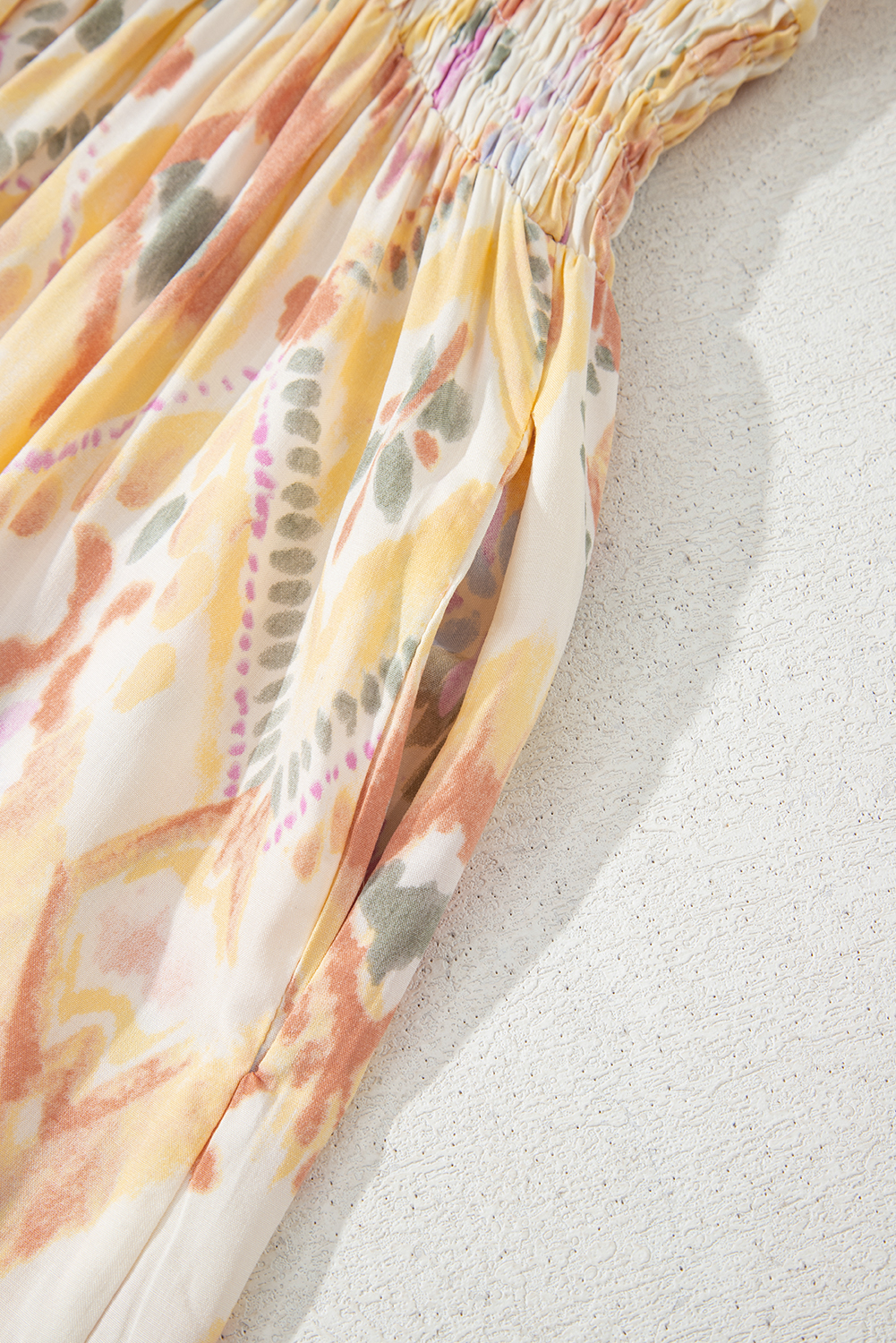 Multicolour Geometric Print Half Sleeve Shirred High Waist Maxi Dress