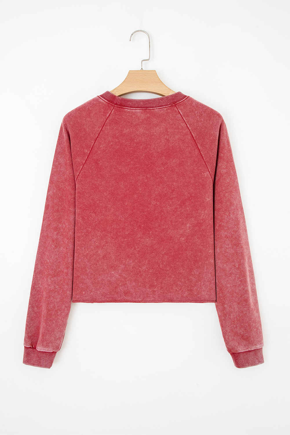 Racing Red Mineral Wash Raglan Sleeve Raw Hem Crop Sweatshirt