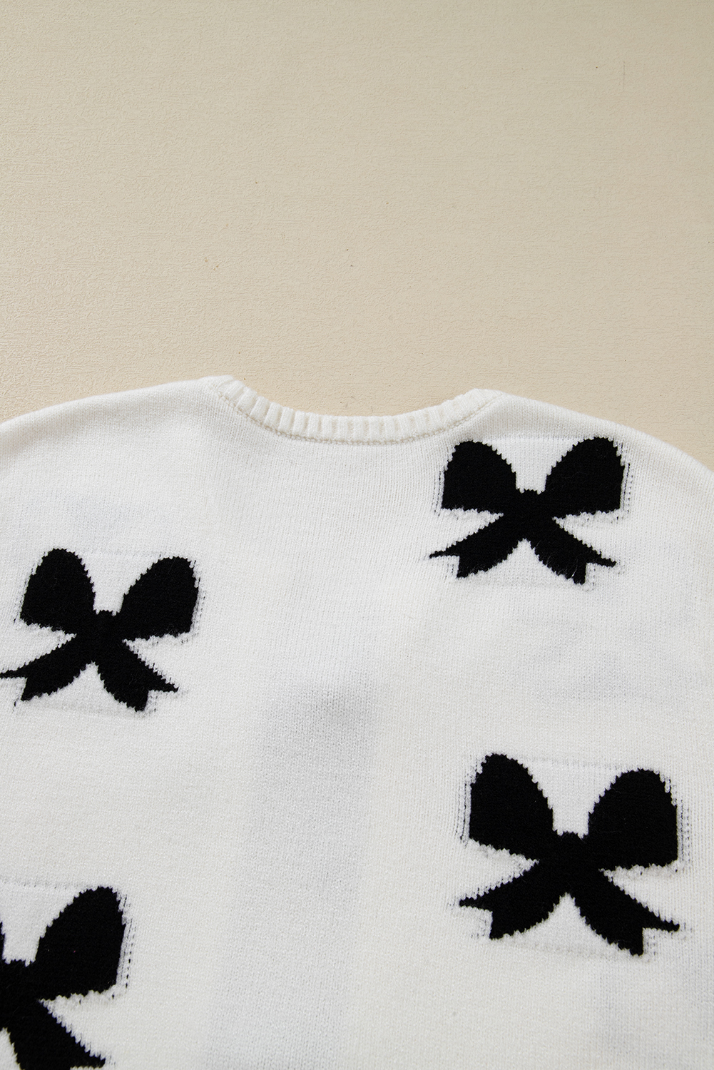 White Lace-up Bow Pattern Sweater Cardigan