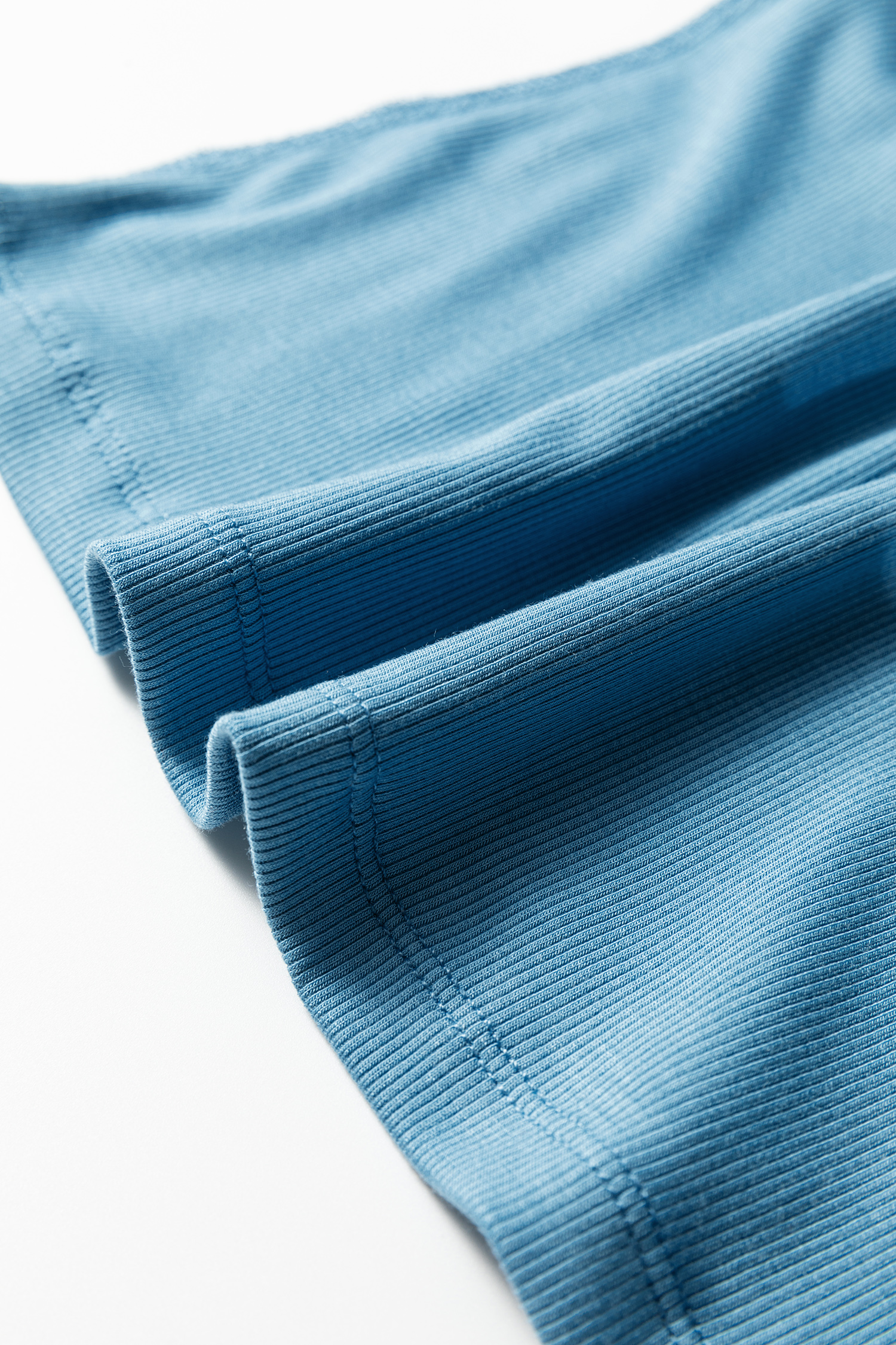 Peacock Blue Crew Neck Cap Sleeve Ribbed T Shirt