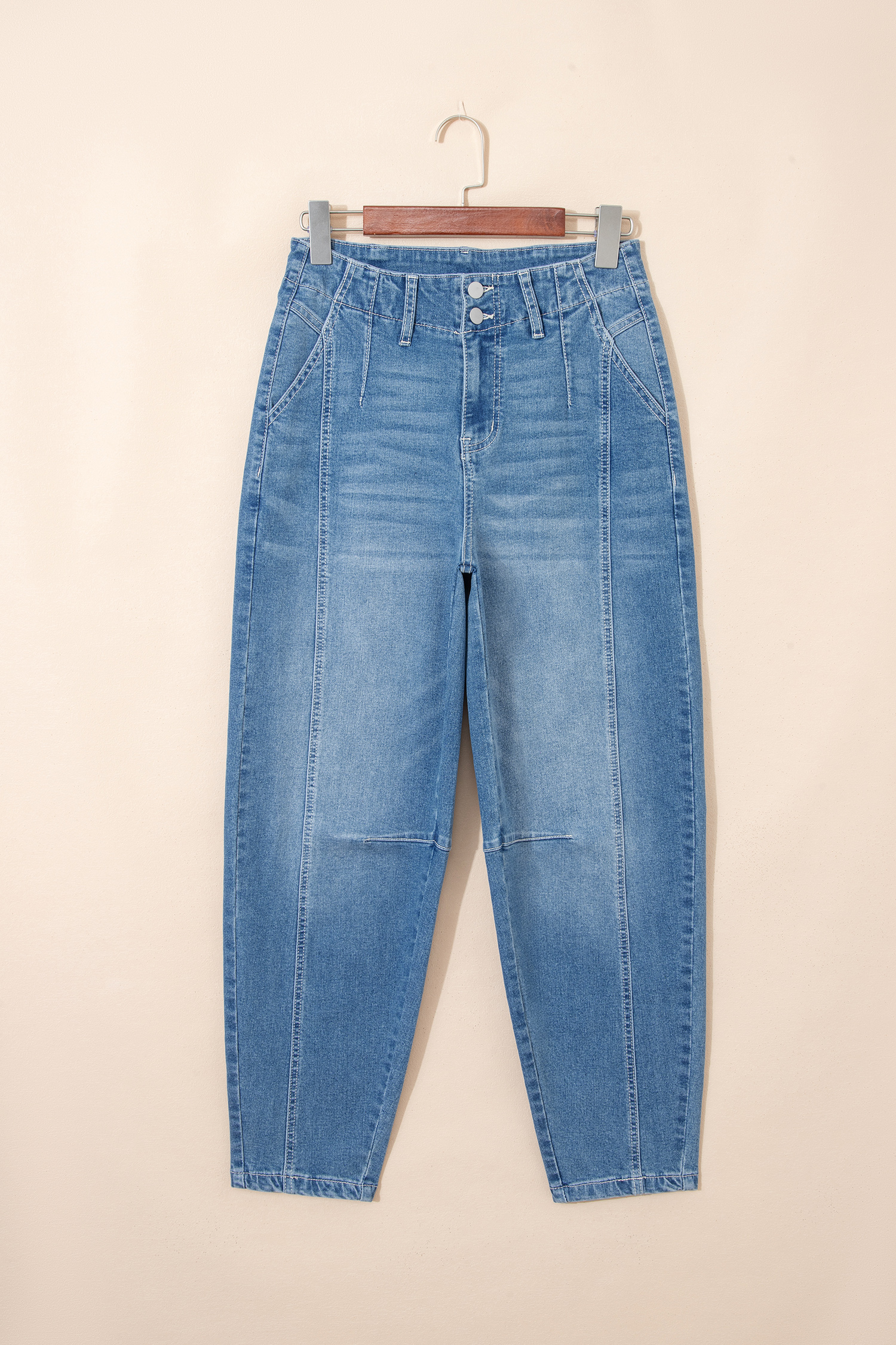 Sky Blue Medium Wash Cuffed Barrel Jeans