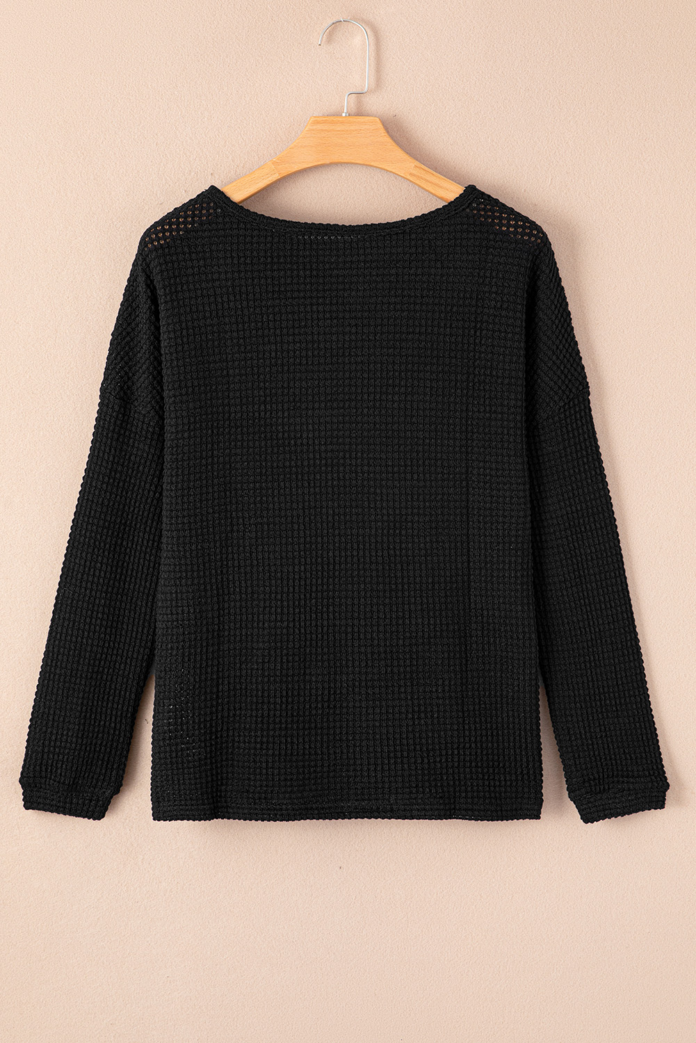 Green Waffle Knit Drop Shoulder Long Sleeve Top