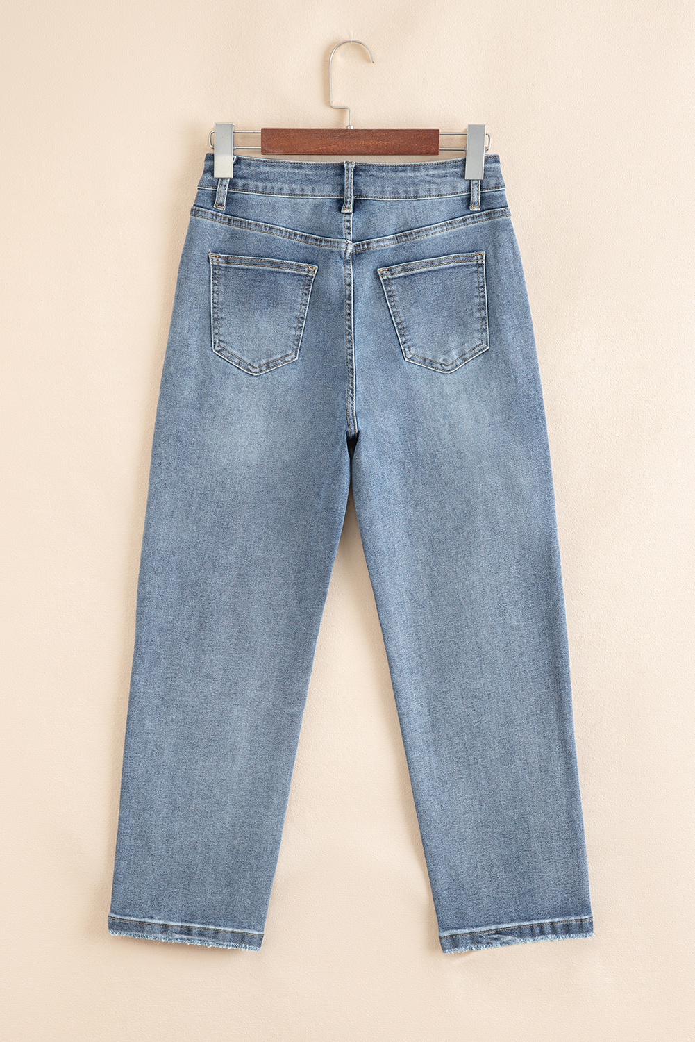 Beau Blue Slightly Distressed Ankle-length Straight Jeans
