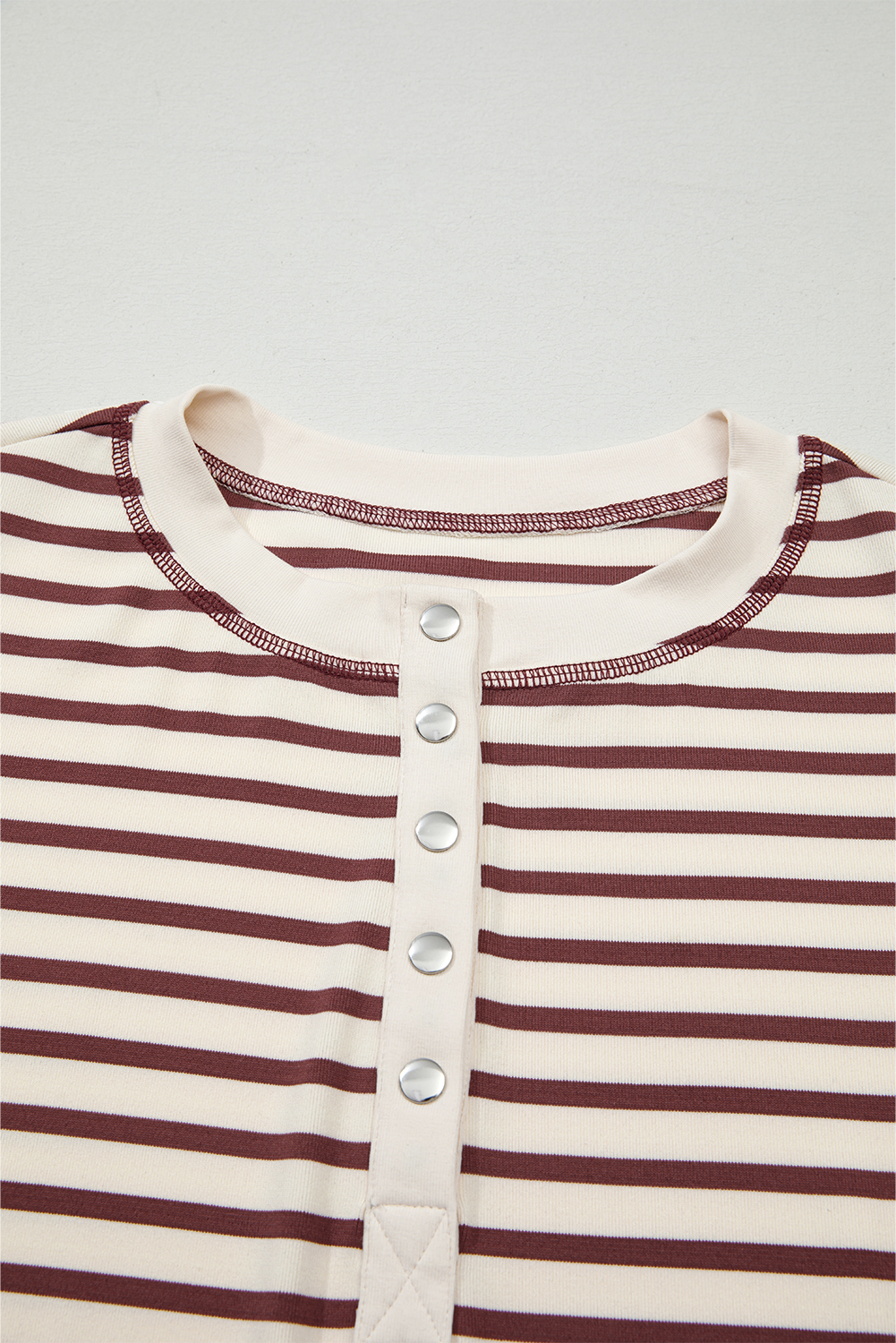 Red Dahlia Striped Print Drop Shoulder Long Sleeve Henley Top