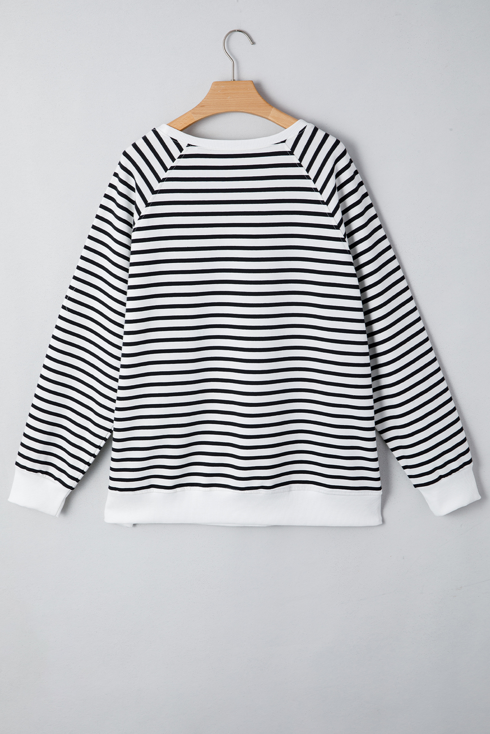 Black Stripe Raglan Sleeve Side Slits Loose Sweatshirt