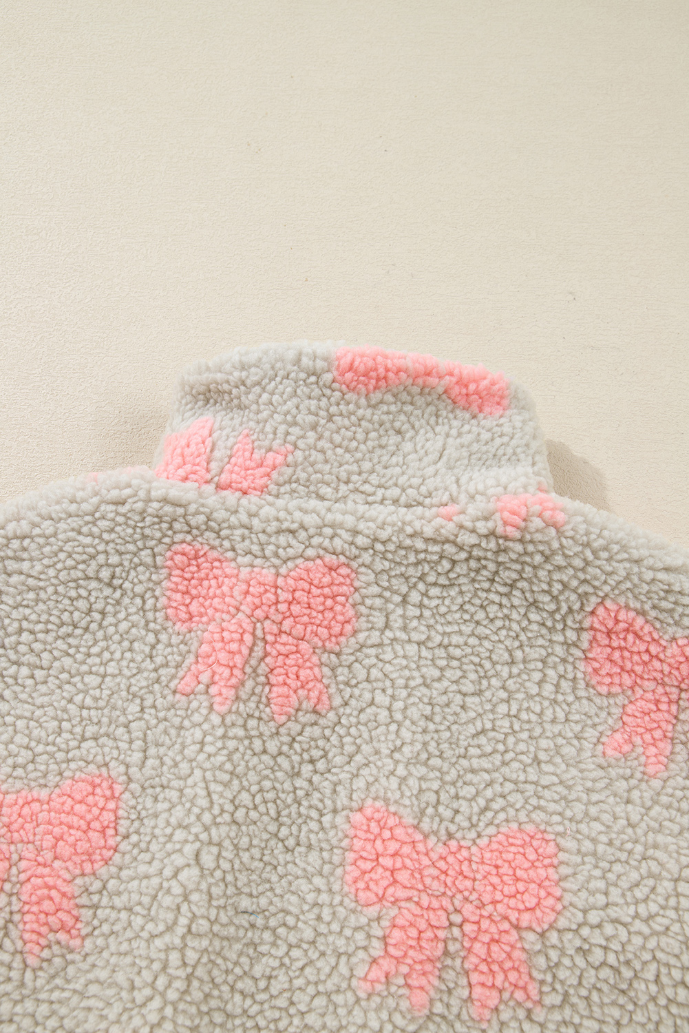 Gray Bow Sherpa Quarter Zip Drop Shoulder Baggy Sweatshirt