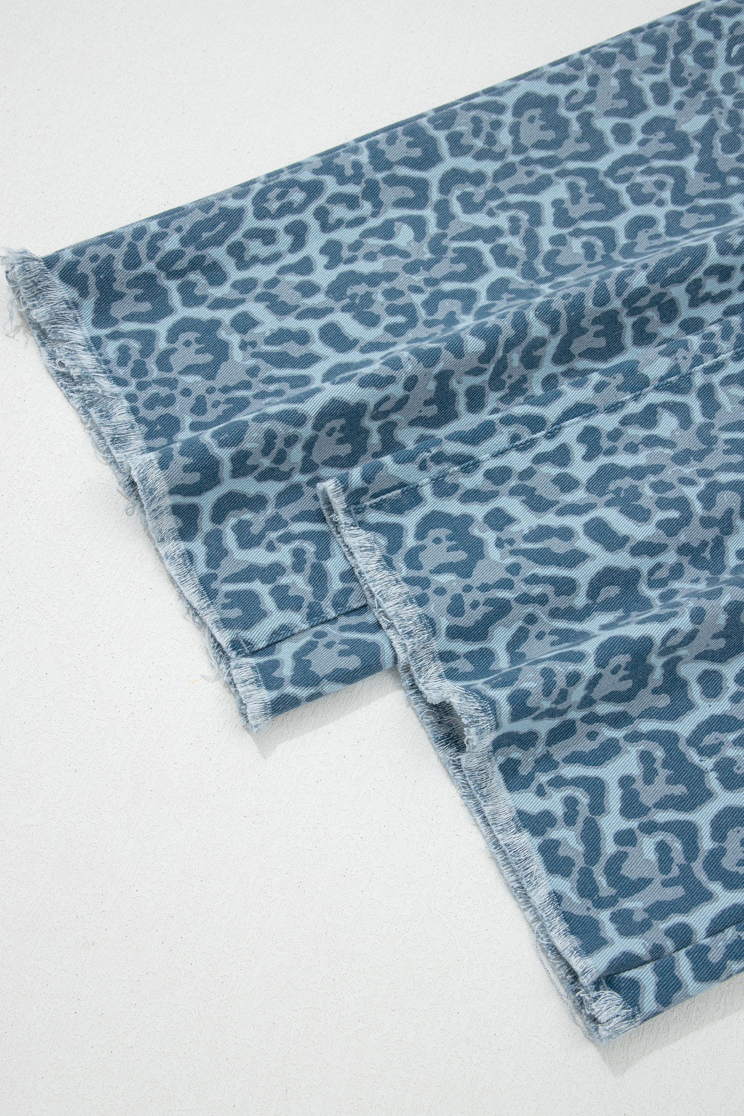 Rose Leopard Frayed Edge Wide Leg High Waist Jeans