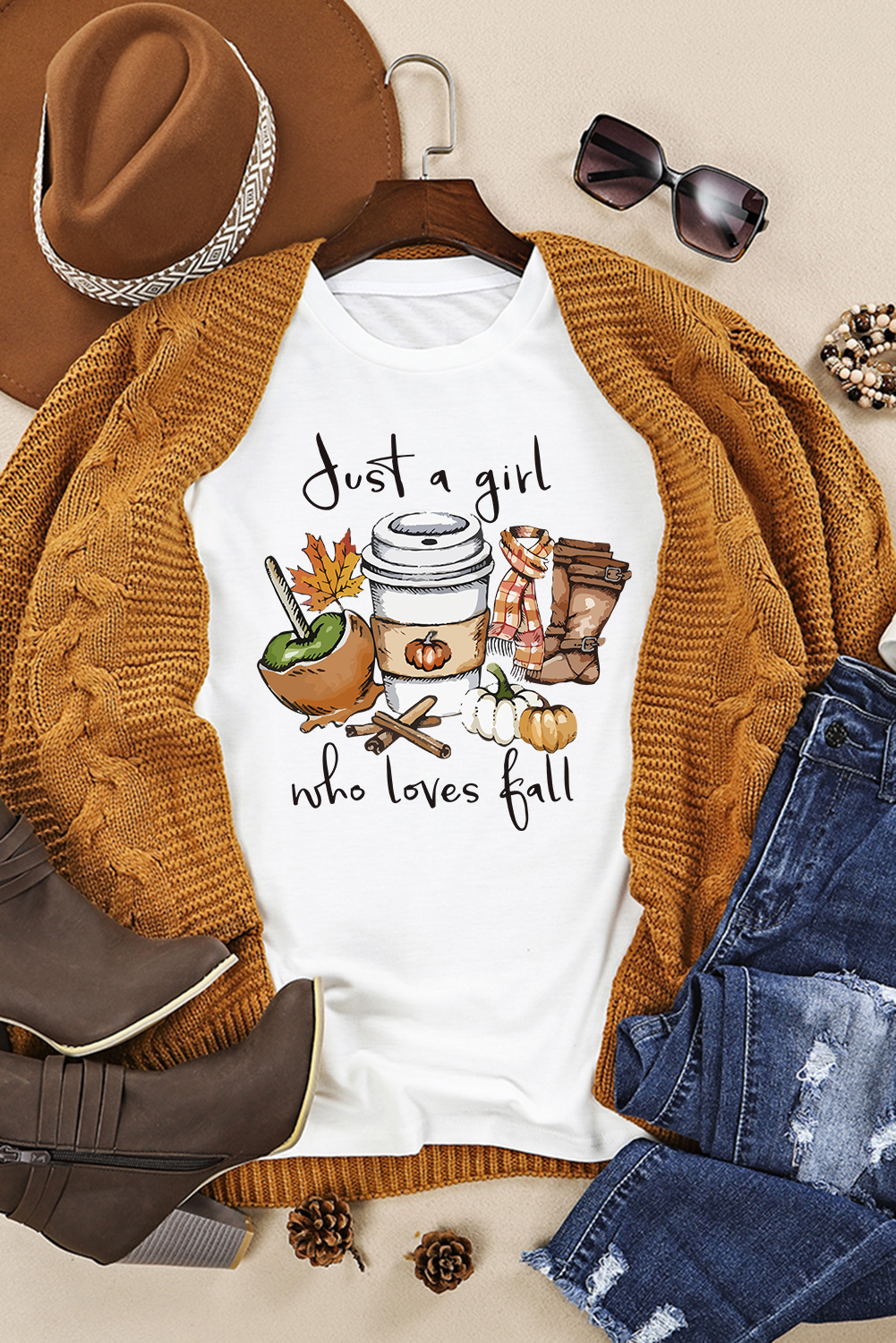 White Just A Girl Who Loves Fall Graphic T Shirt