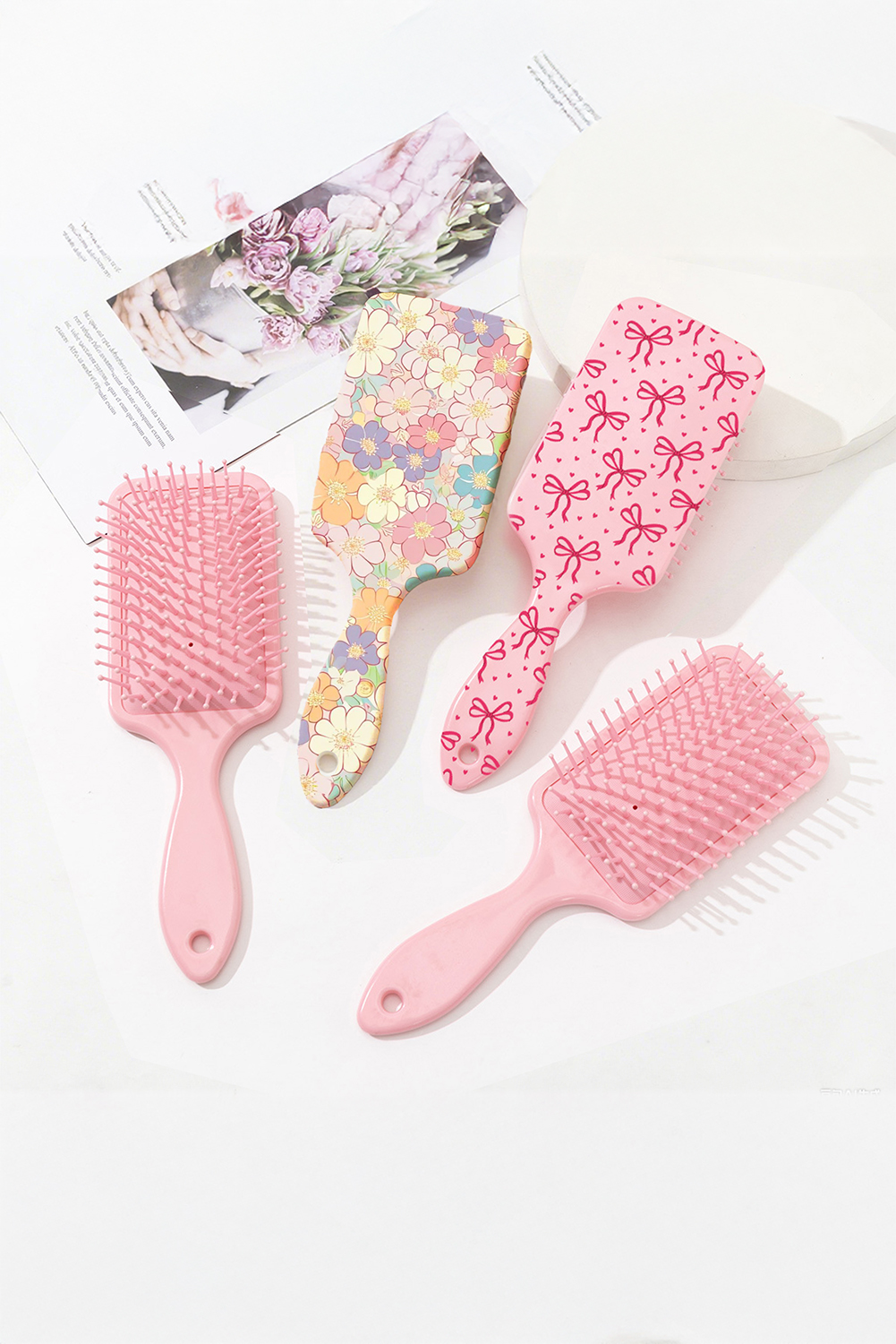 Peach Blossom Flower Print Large Paddle Air Cushion Comb