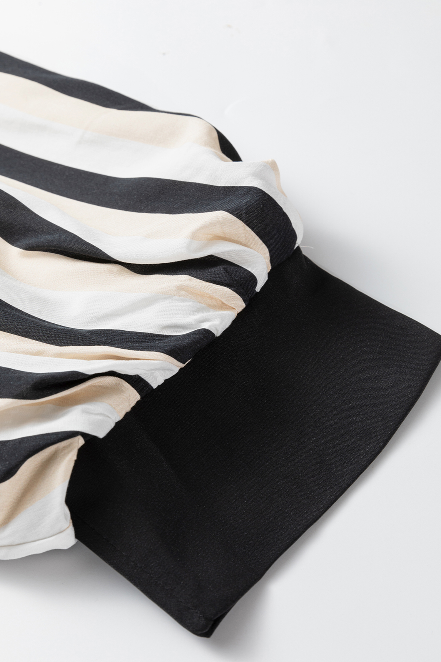 Black Stripe 3/4 Puff Sleeve Shirt Style Button Down Midi Dress