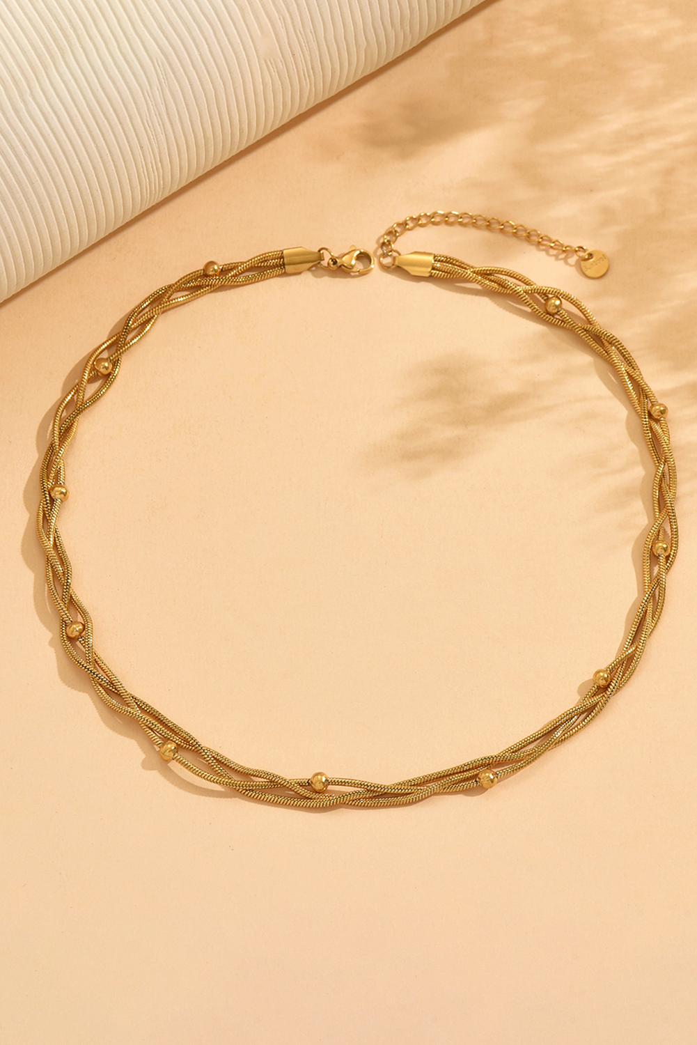 Gold Plated Beading Twist Link Swirl Chain Necklace