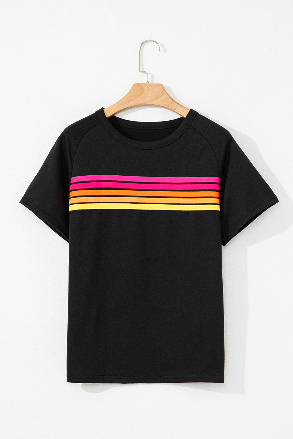 Black Striped Patch Front Casual Tee