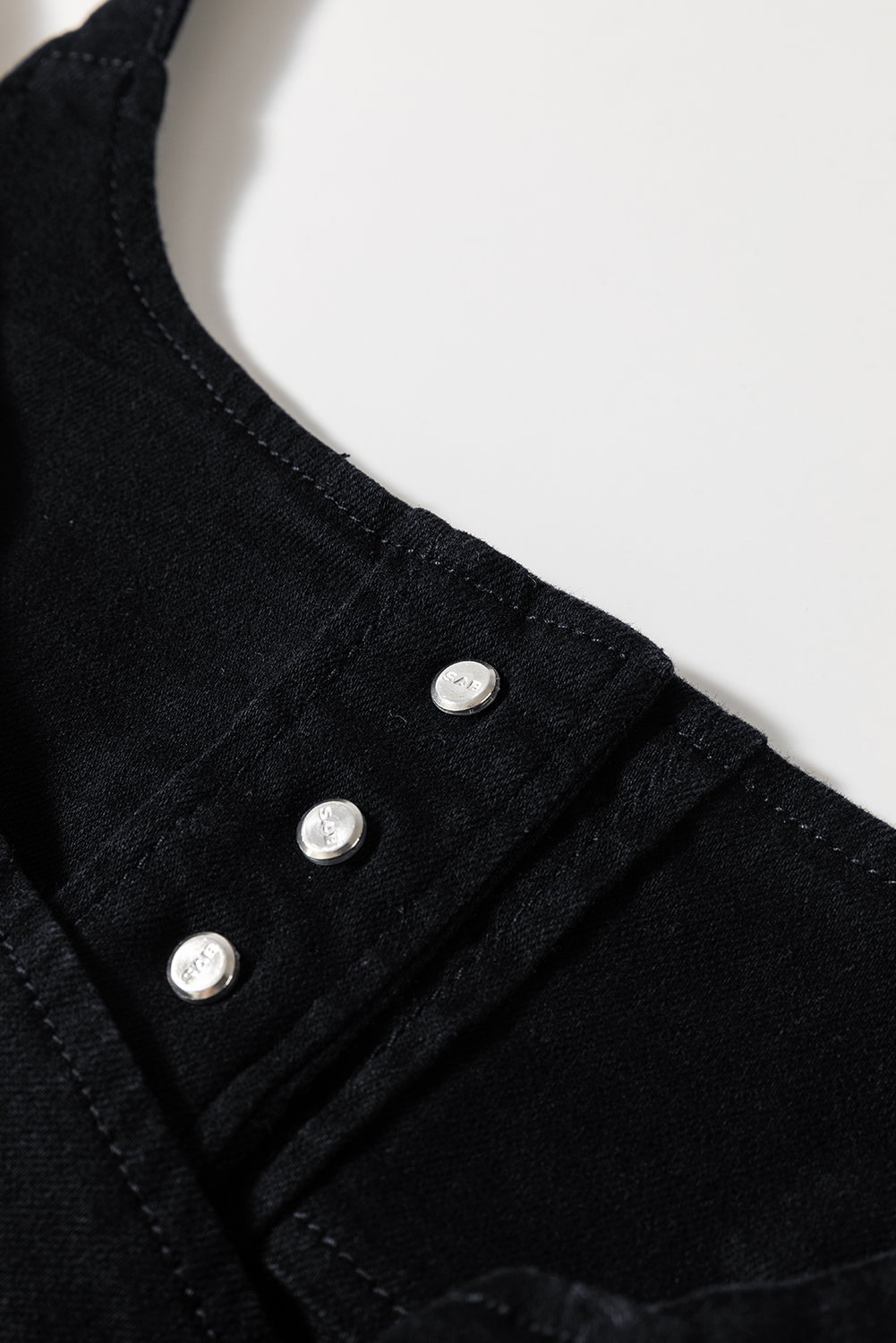 Black Acid Wash Buttoned Cropped Slim Denim Tank Top