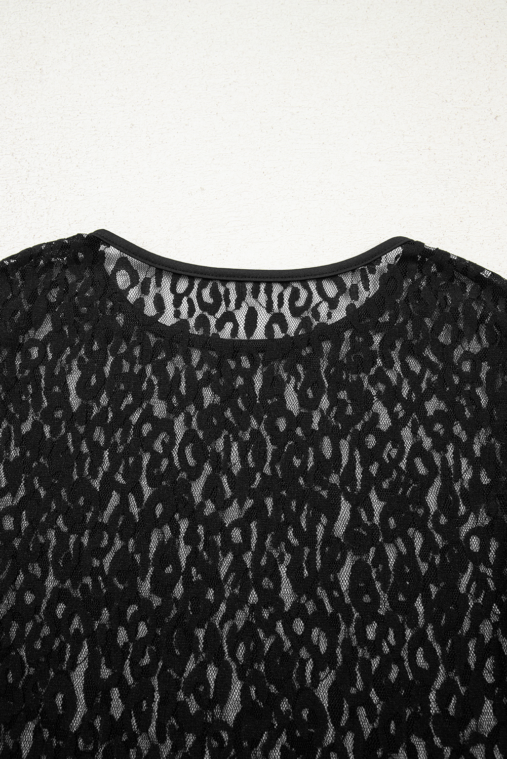 Black Leopard Pattern Sheer Mesh Long Sleeve Top