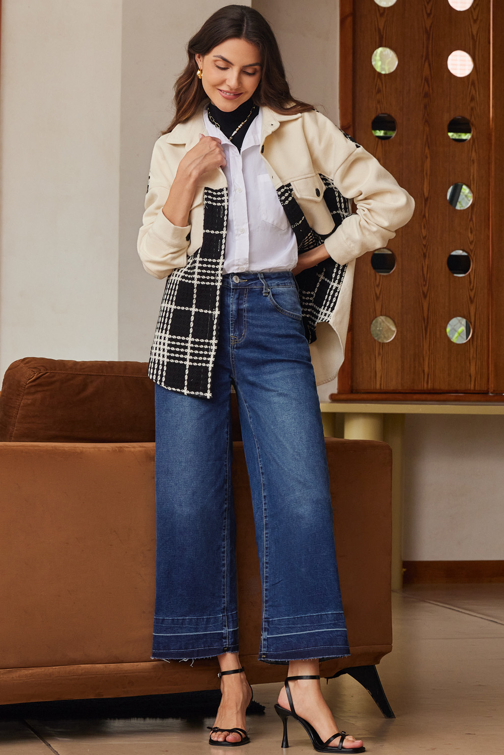 Gray Raw Hem Straight Leg Loose High Waist Jeans