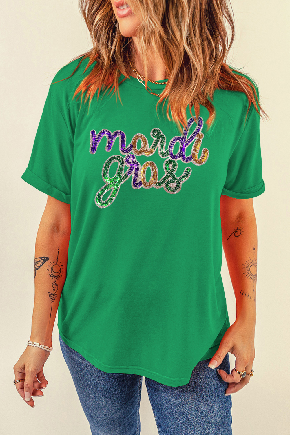 Bright Green Glitter Mardi Gras Mask Graphic T Shirt