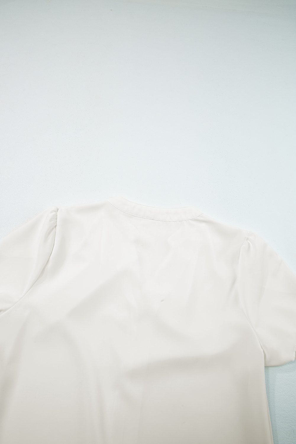 Black Silky Notched Neckline Petal Sleeve Blouse