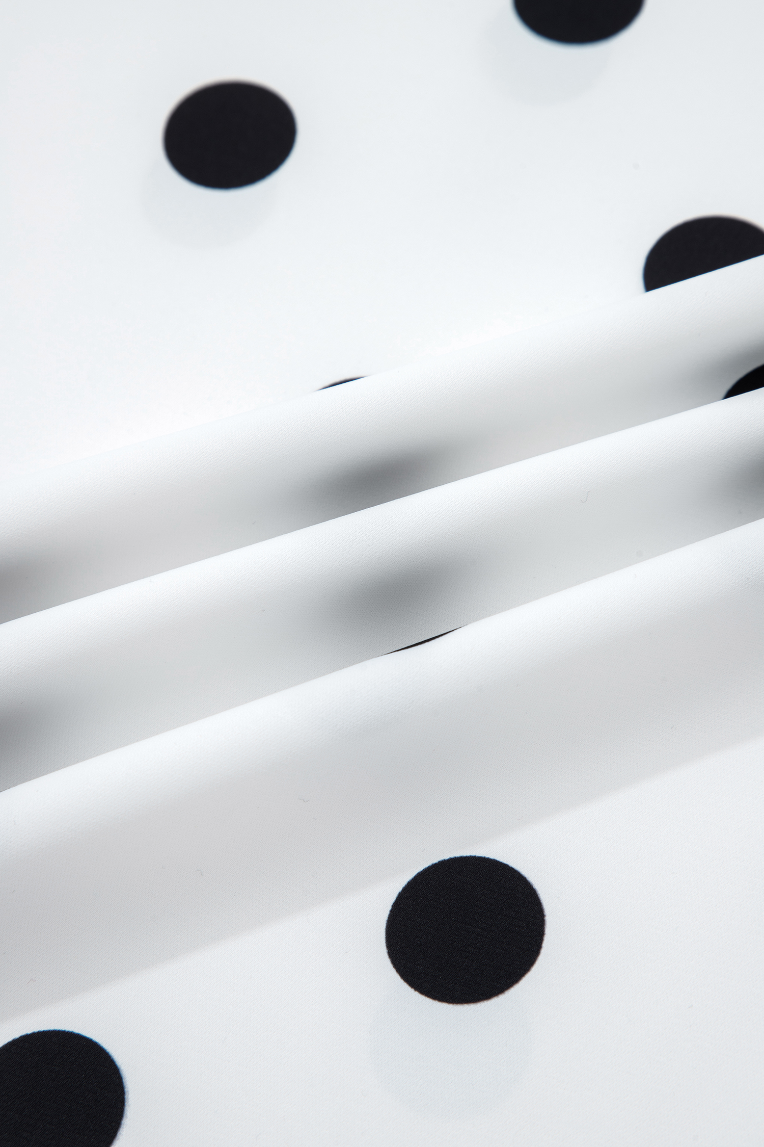 White Polka Dot Print Round Neck Frilled Long Sleeve Blouse