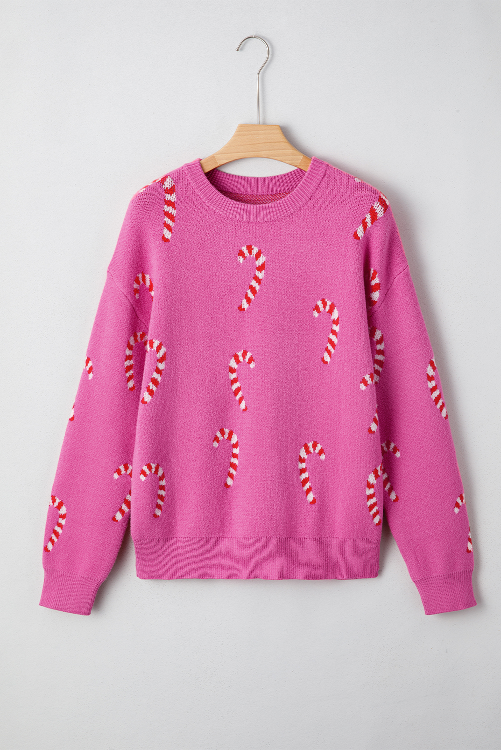 Dark Green Christmas Candy Cane Holiday Drop Shoulder Sweater