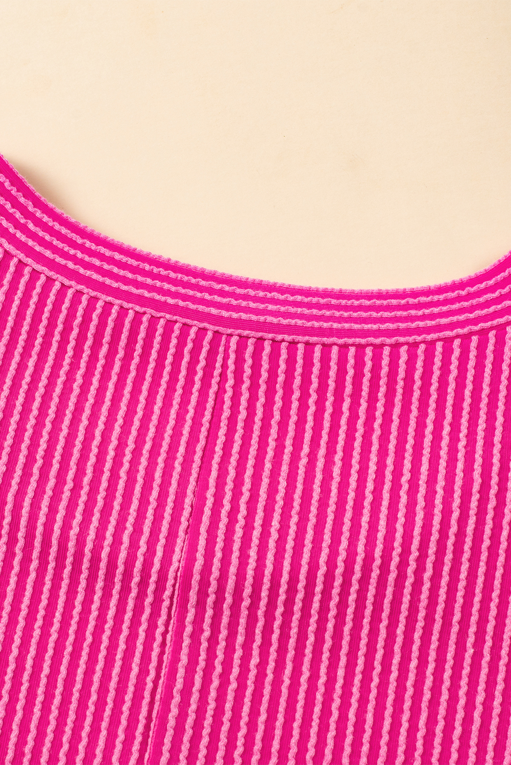 Bright Pink Striped Ribbed Knit T-shirt Shift Dress