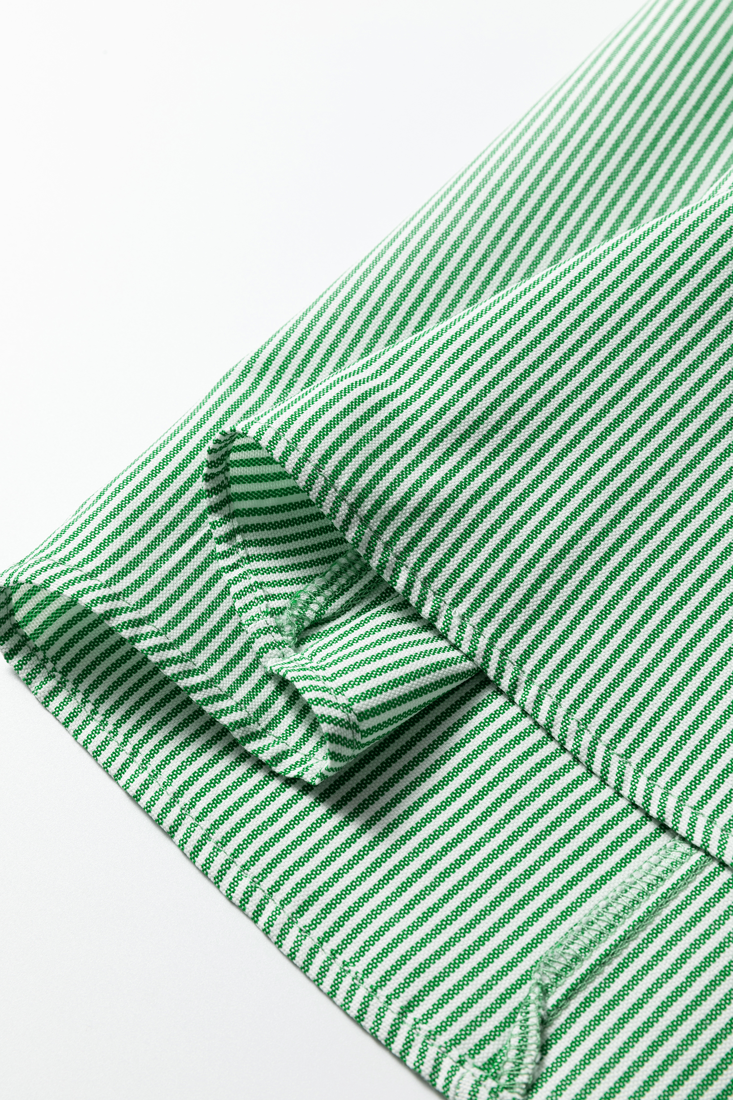 Mint Green Striped Print Collared Split Neck Half Sleeve Blouse