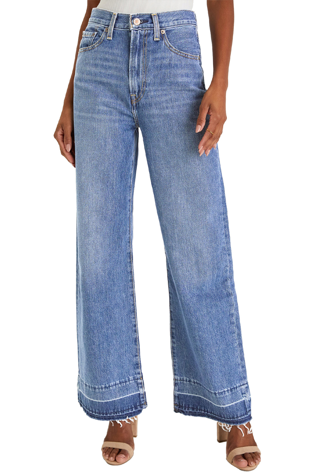 Real Teal Raw Hem Unique Cuffs Straight High Rise Loose Jeans