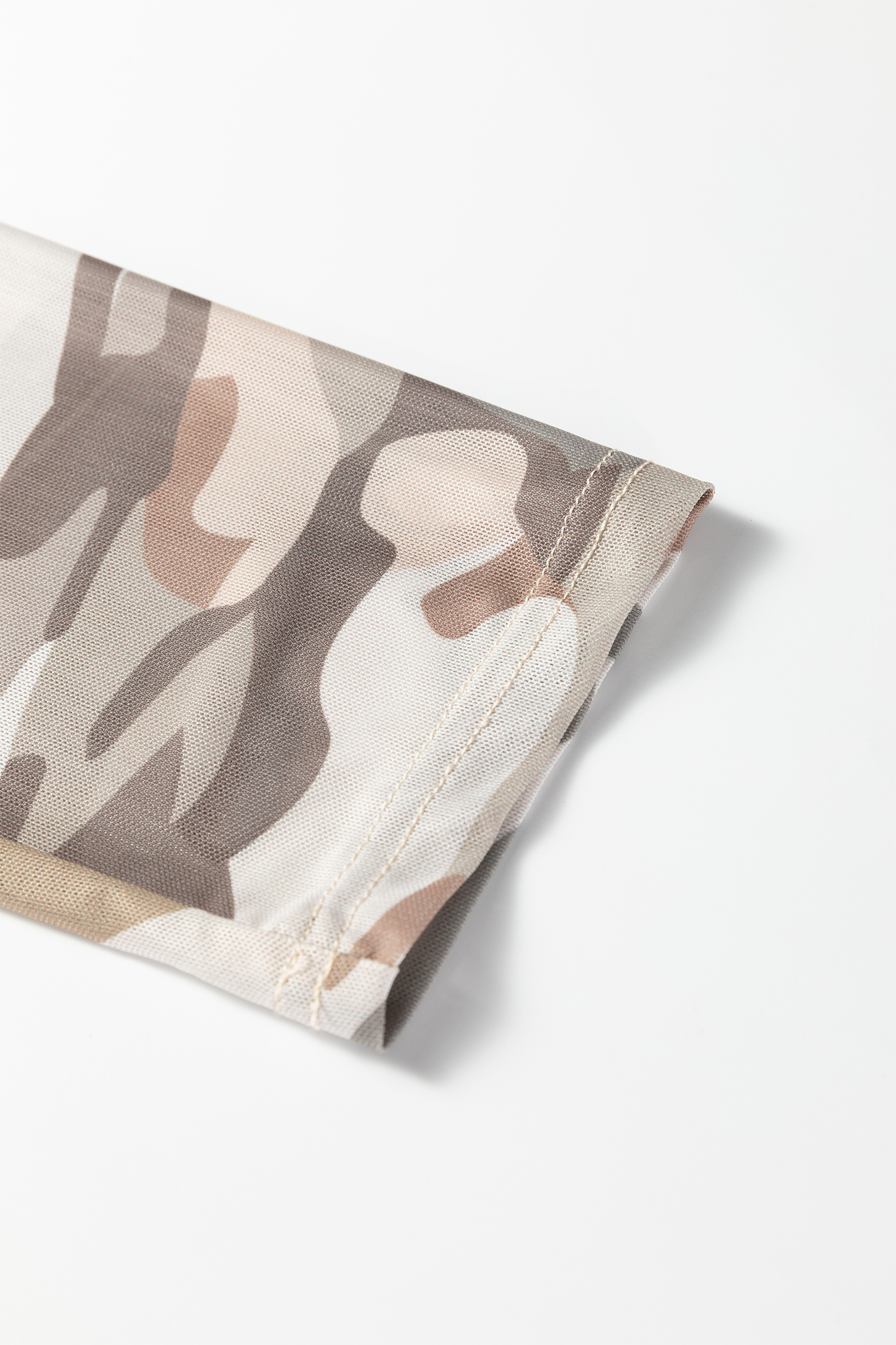 Western Fashion Camouflage Print Mesh Long Sleeve Top