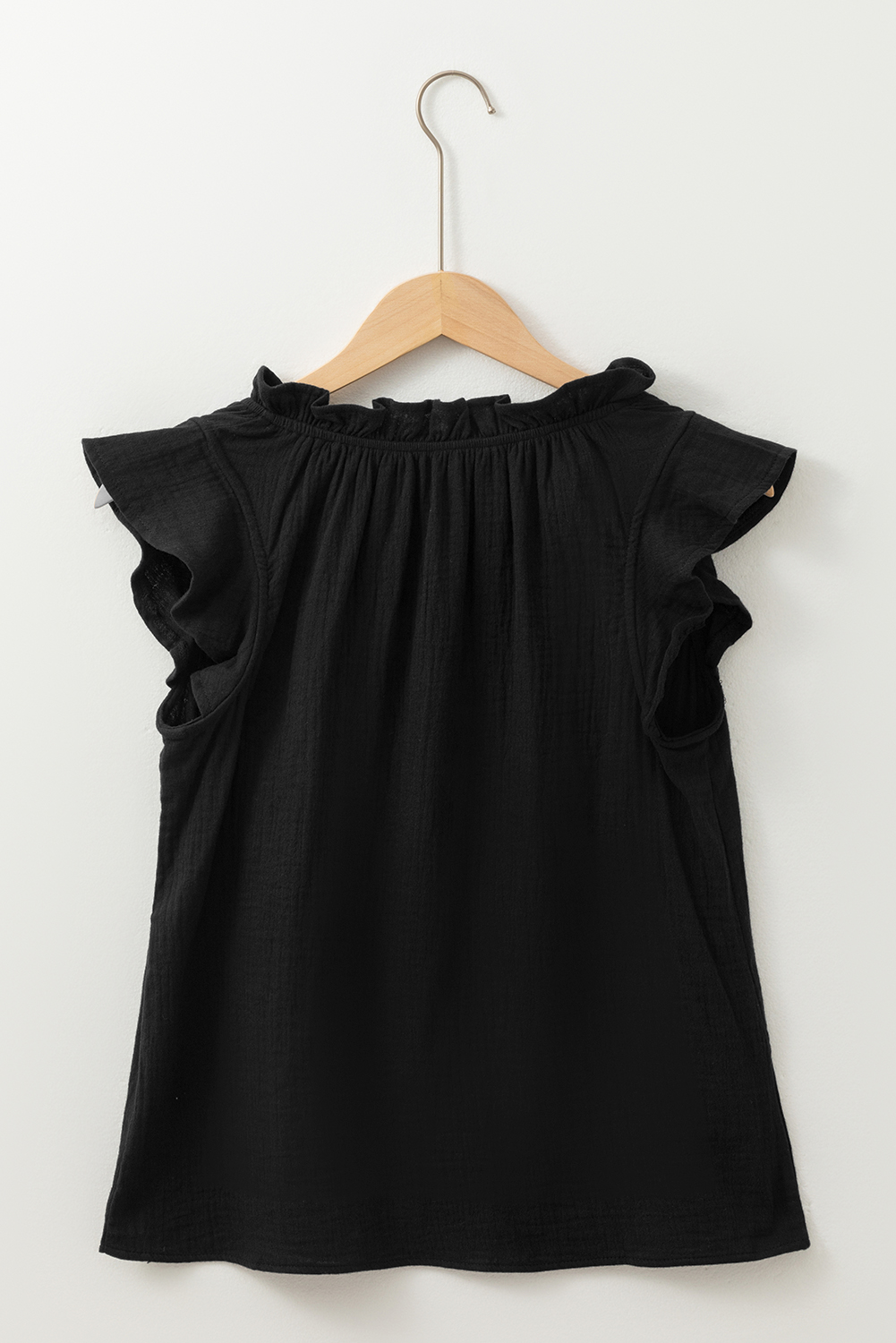 Black Ruffled Shoulder V Neck Shift Tank Top