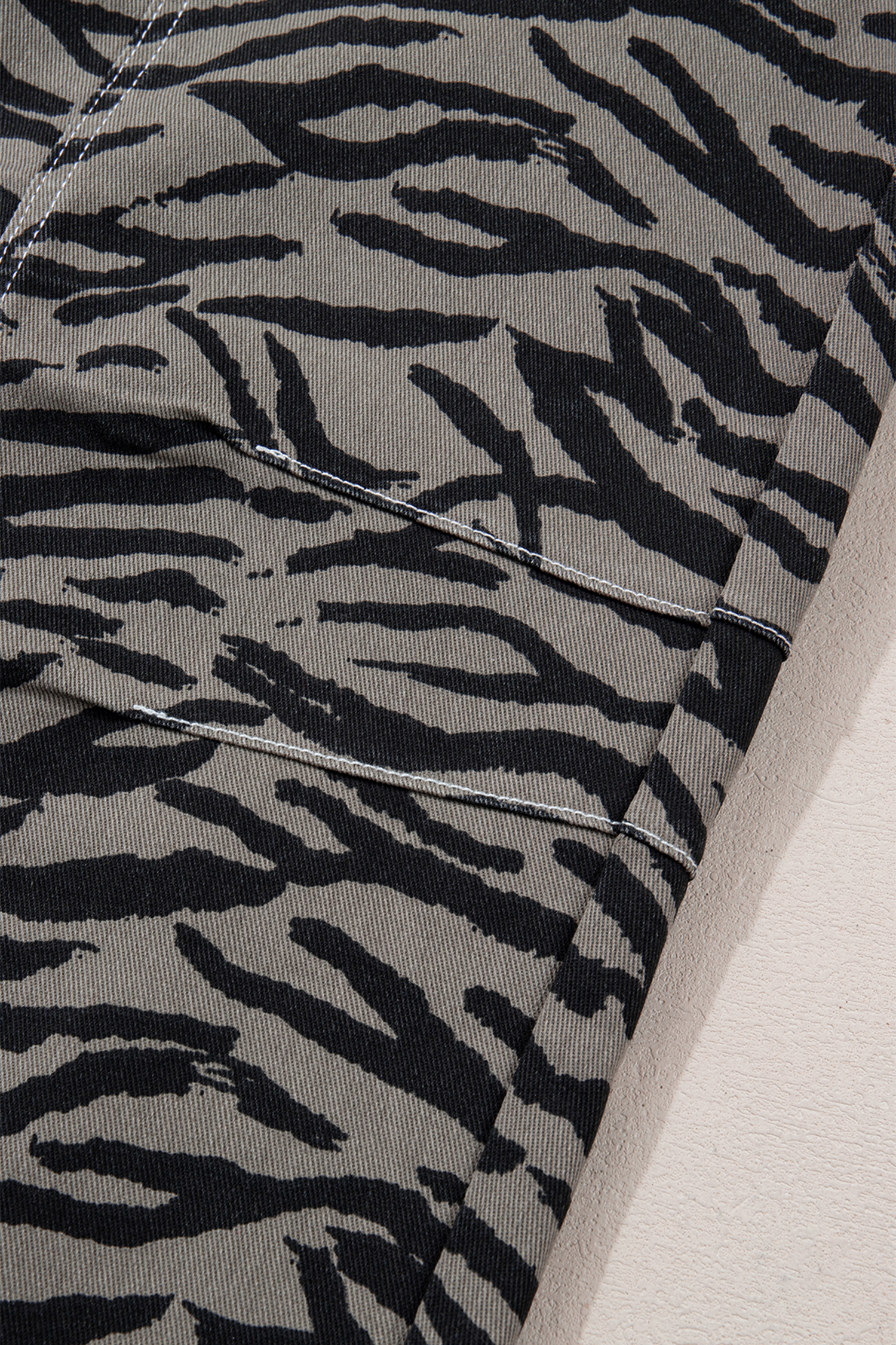 Gray Zebra Stripe Printed Wide Leg Jeans