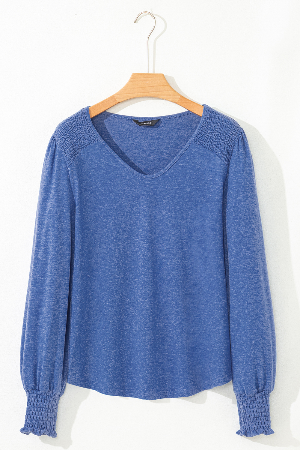 Beige Shirred Shoulder Frilled Cuffs Long Sleeve Top