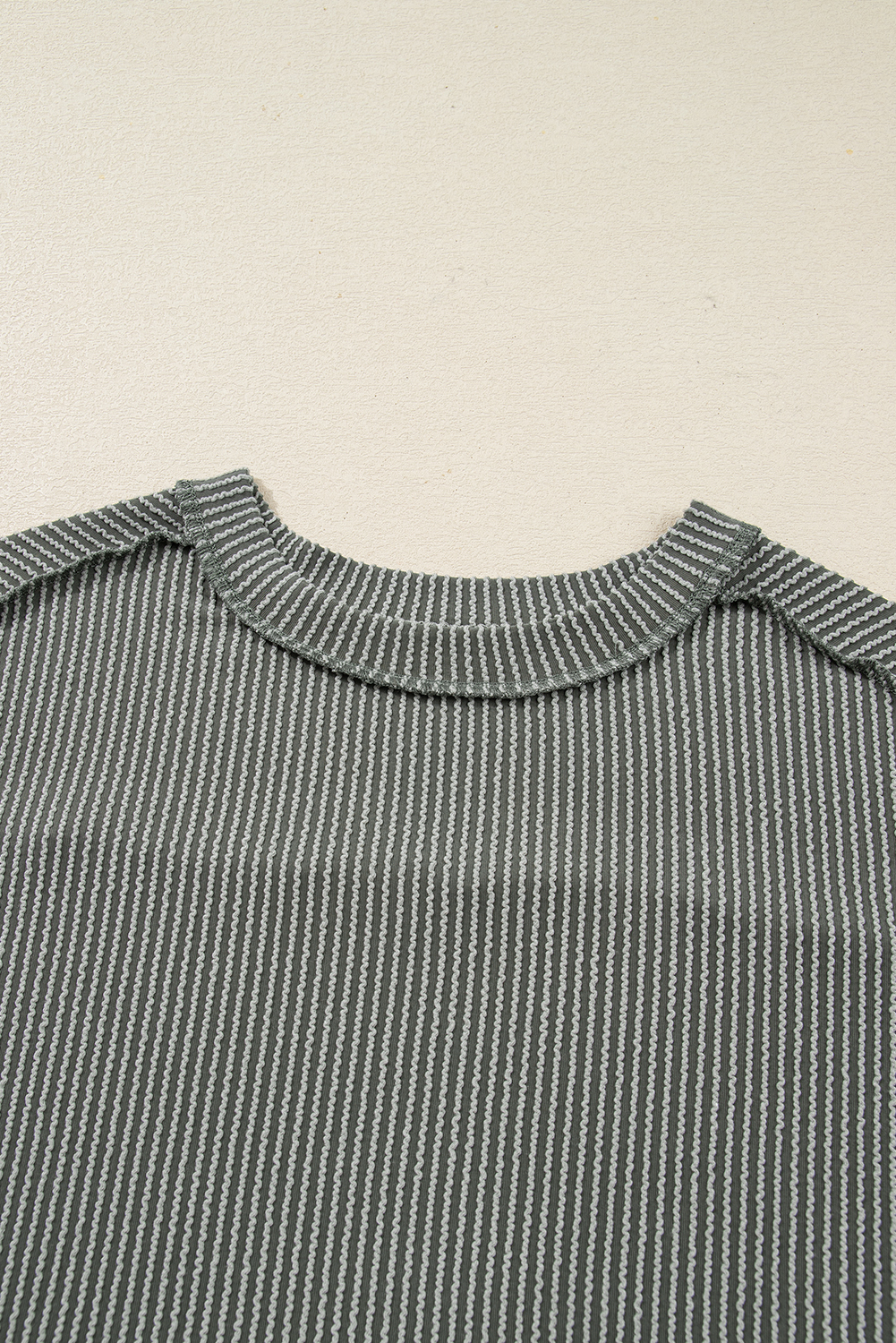 Dark Khaki Twist Ribbed Exposed Seam Detail Long Sleeve Loose Top