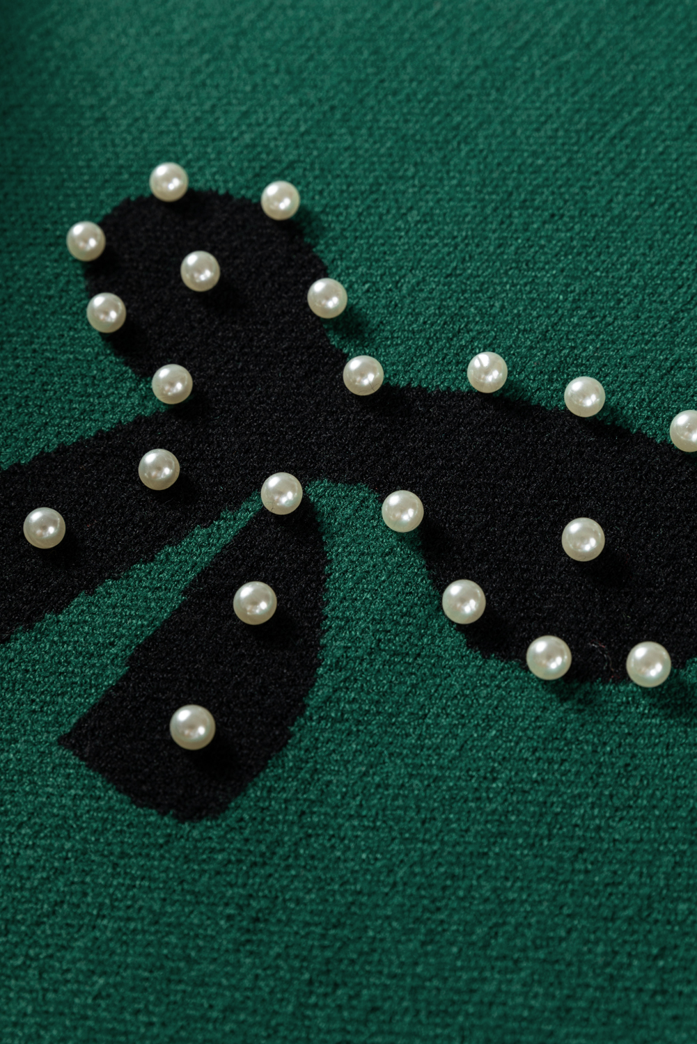 Bright Pink Pearl Embellished Bow Pattern Loose Sweater