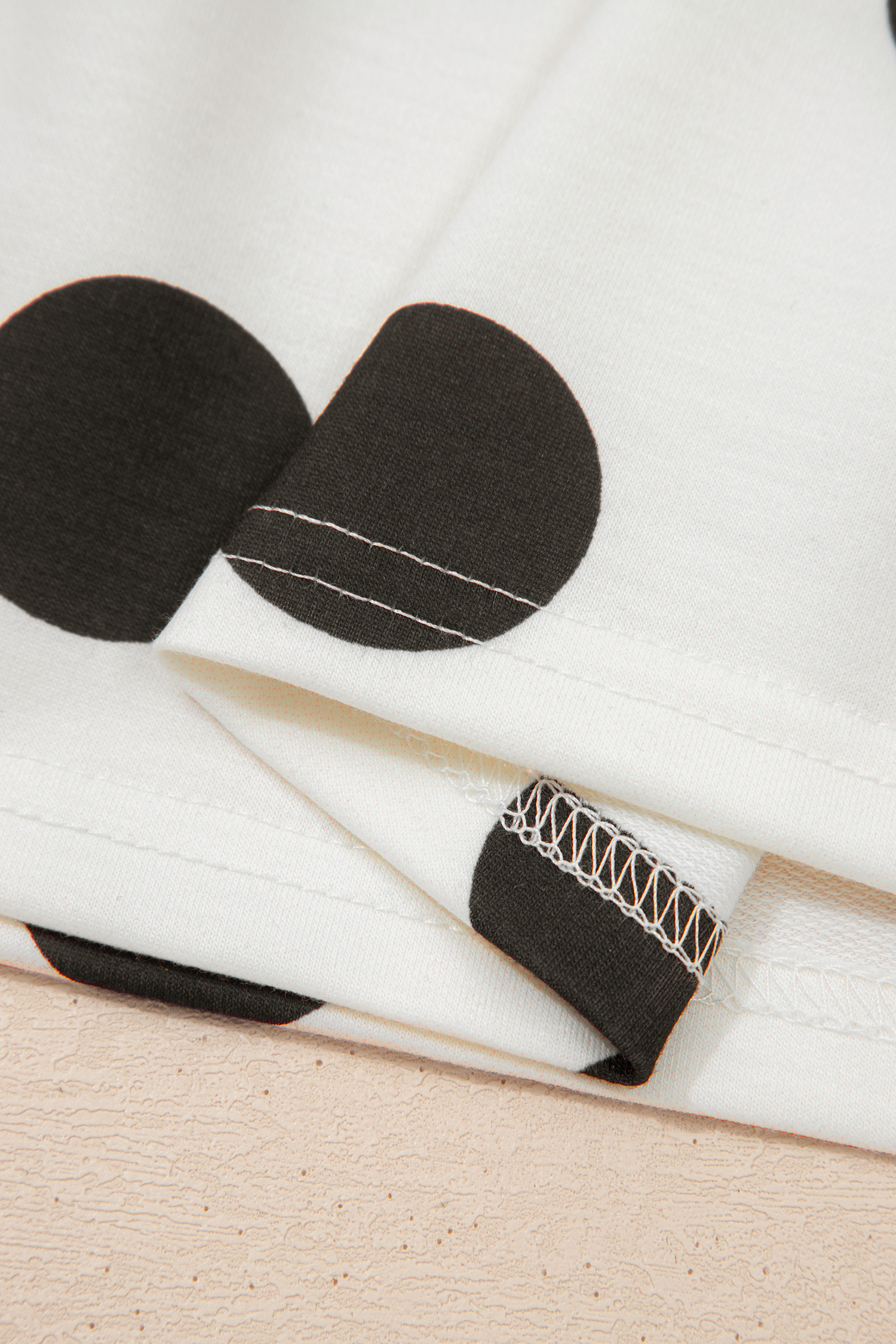 Beige Polka Dot Print Drop Shoulder Pullover Drawstring Jogger Pant Set