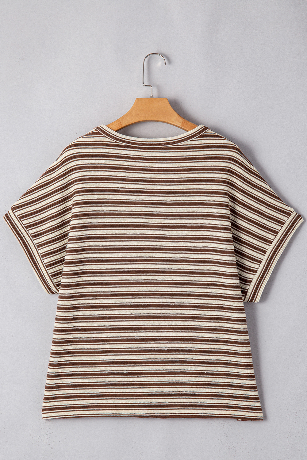 Green Stripe Textured Side Slits Crew Neck T Shirt