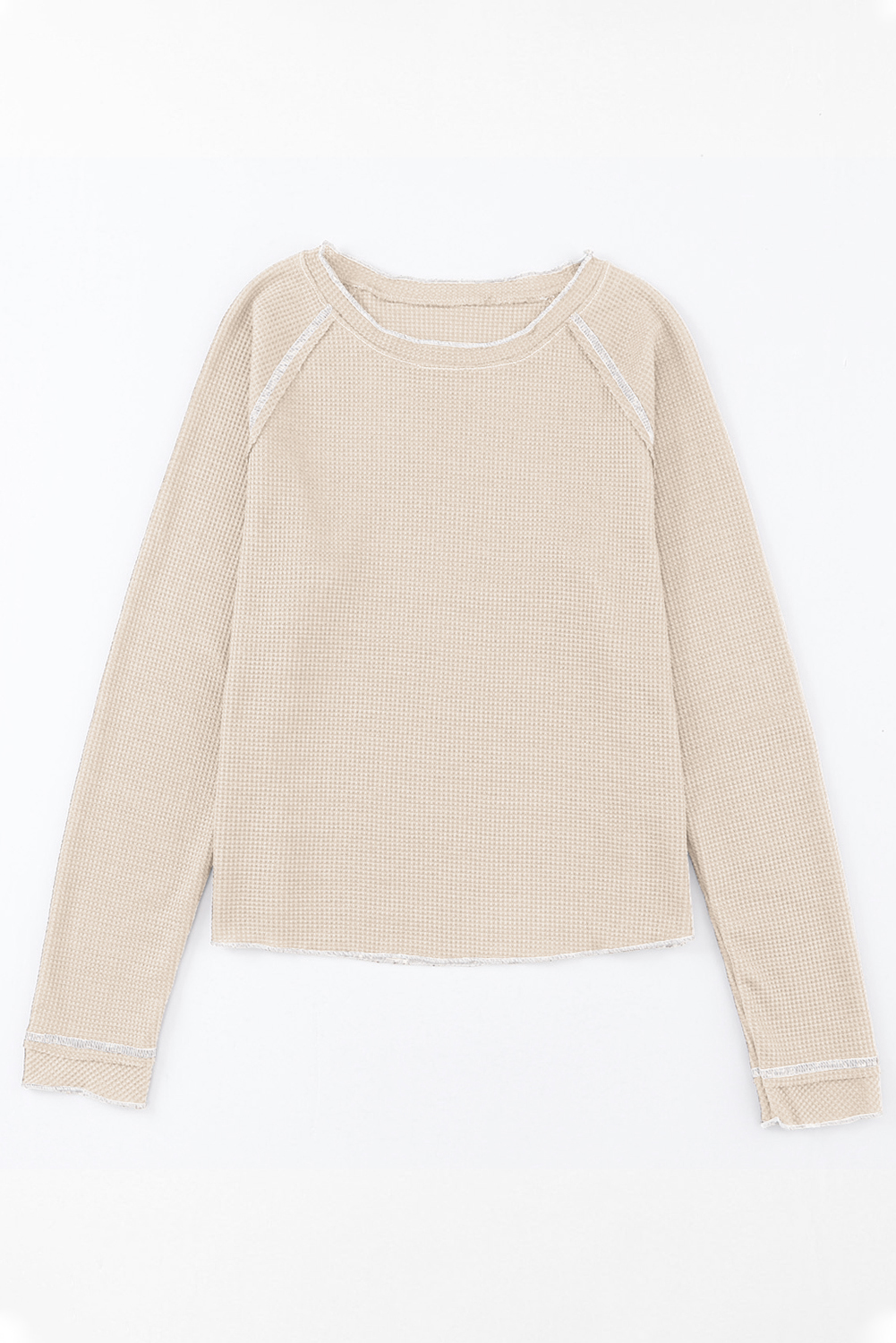 Smoke Gray Textured Round Neck Long Sleeve Top
