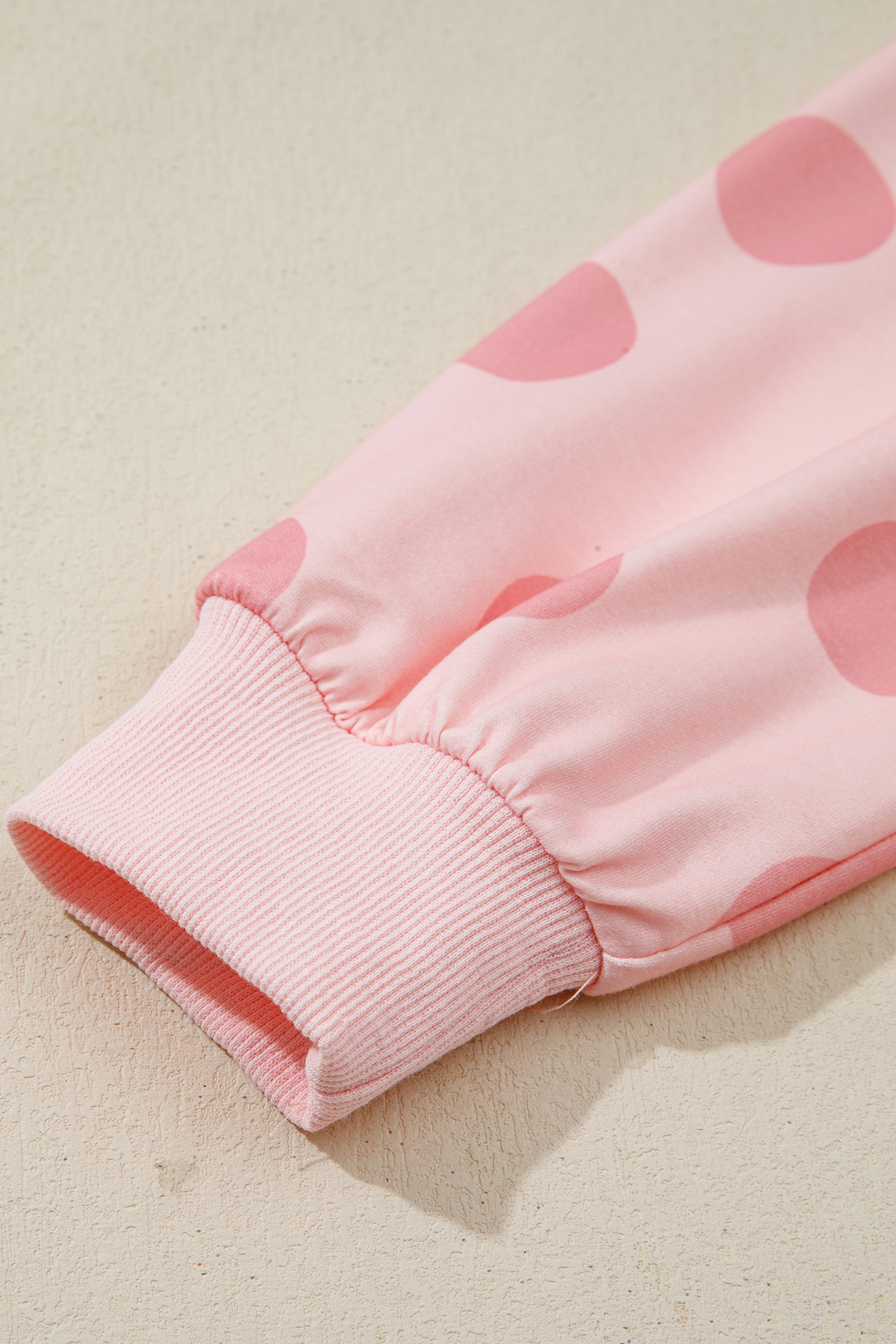 Beige Polka Dot Print Drop Shoulder Pullover Drawstring Jogger Pant Set