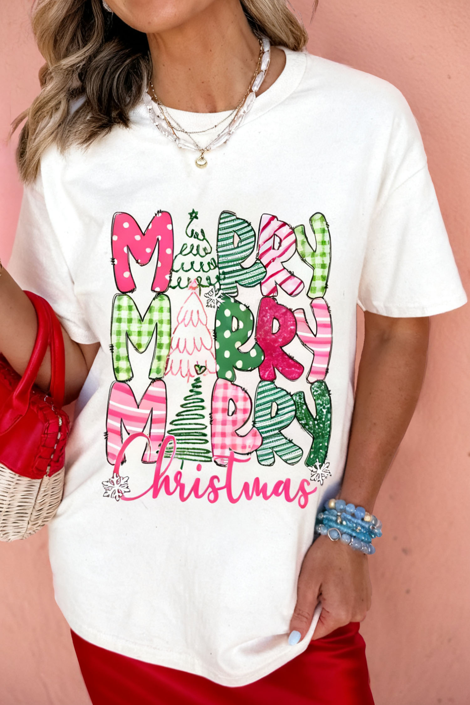 White Cute MERRY Christmas Graphic Tee