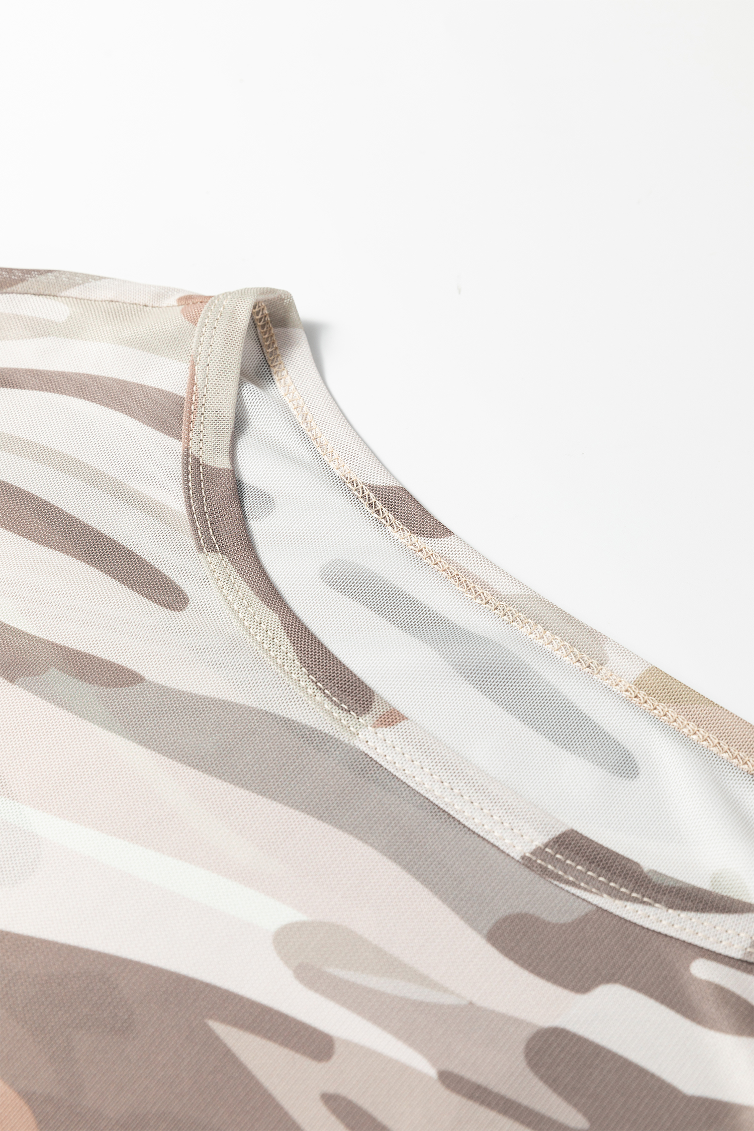 Western Fashion Camouflage Print Mesh Long Sleeve Top